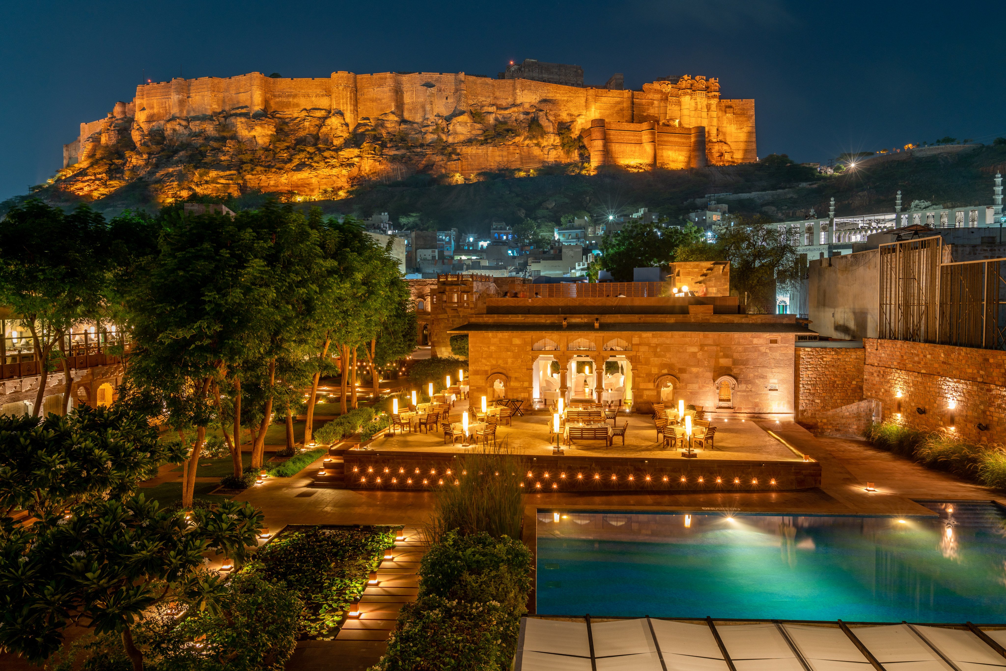 The Raas Jodhpur is an excellent example of an independent hotel: sat amid the hustle and bustle of the old town, it affords stunning views of a 15th-century fort. Photo: Handout