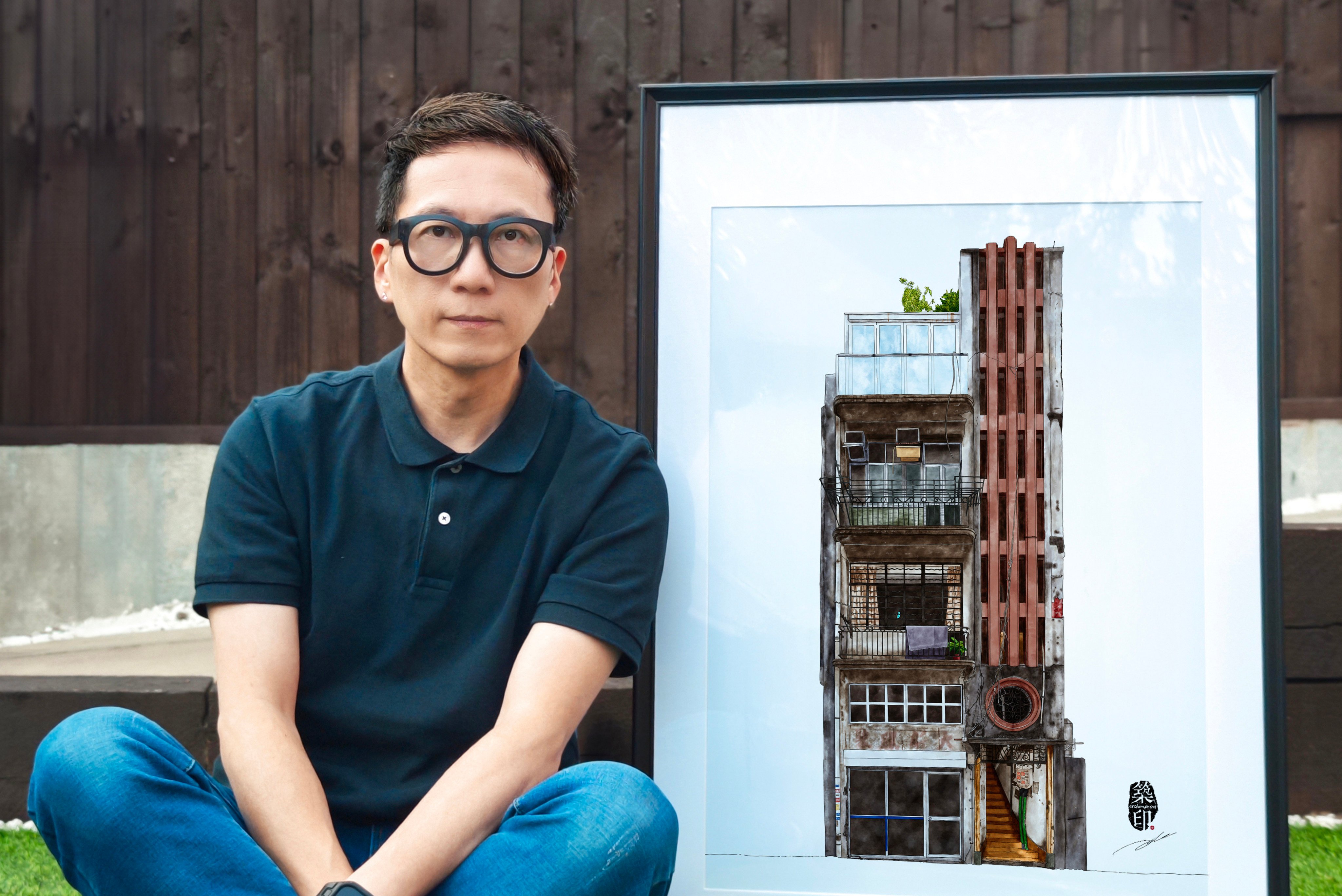 Liu Chi-leung sits next to one of his detailed drawings. Photo: Handout
