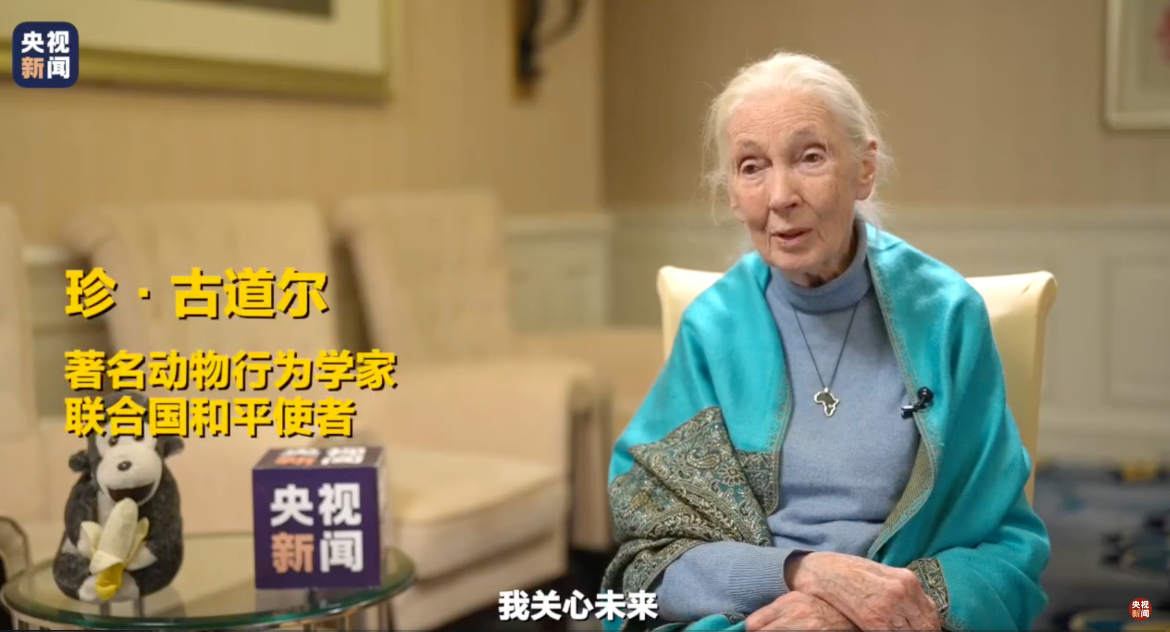 Jane Goodall, who has died at the age of 91, gave an interview to China’s state broadcaster on her 17th visit to the country in 2024. Photo: CCTV