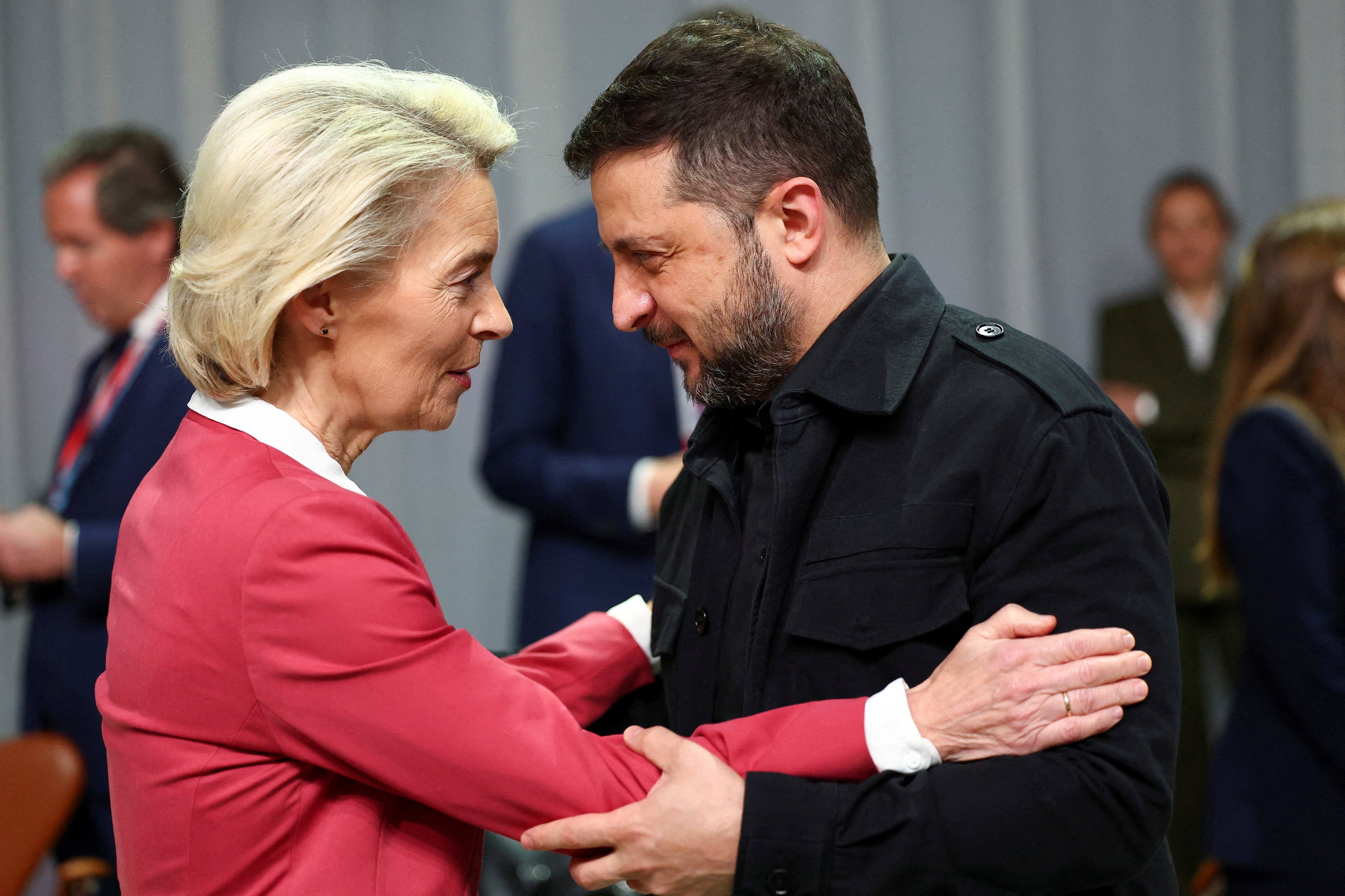 European Commission President Ursula von der Leyen and Ukraine’s President Volodymyr Zelensky attend the European Political Community summit in Copenhagen, Denmark, on Thursday. Photo: Reuters
