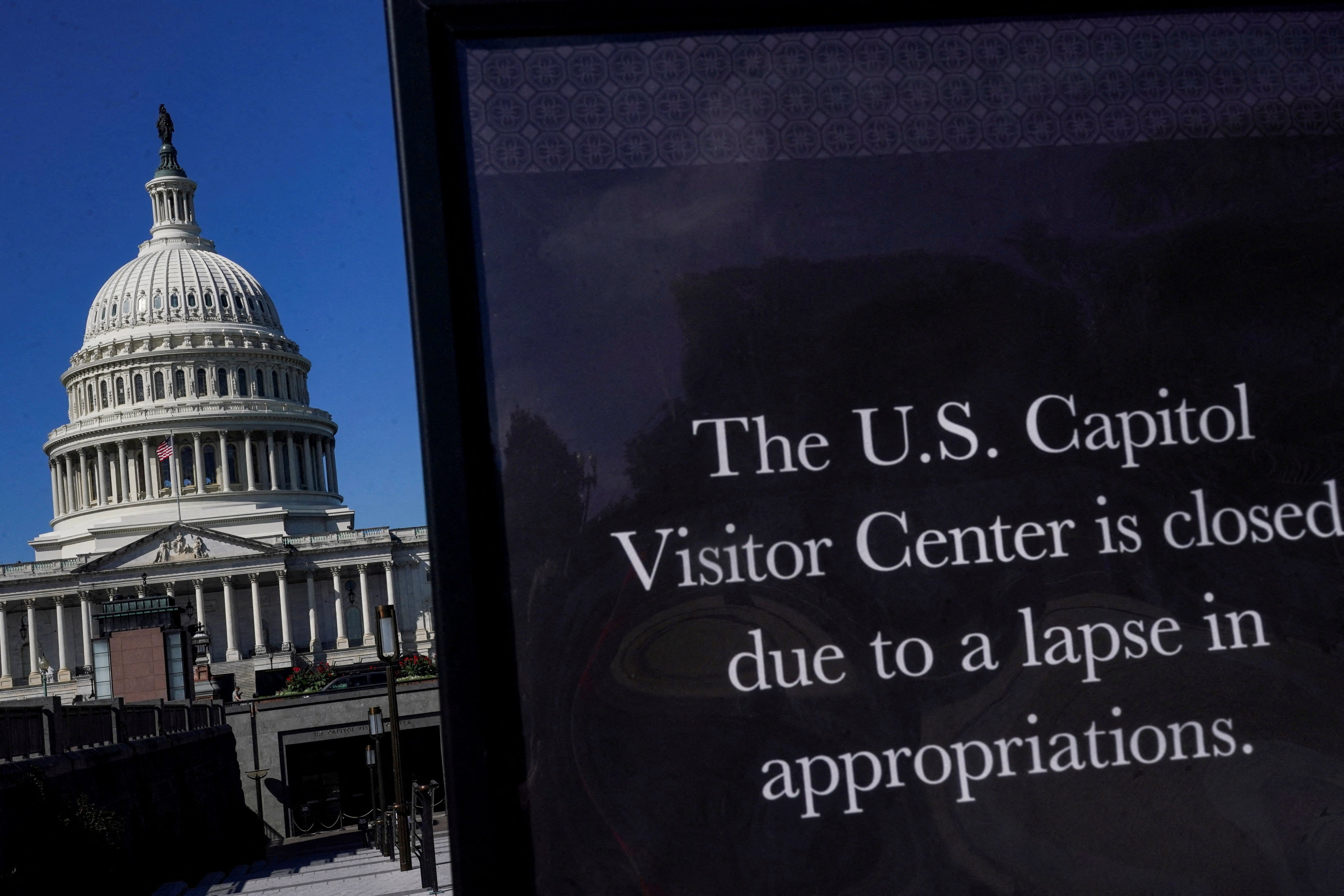 A sign tells visitors the US Capitol Visitor Centre is closed on Wednesday. Photo: Reuters