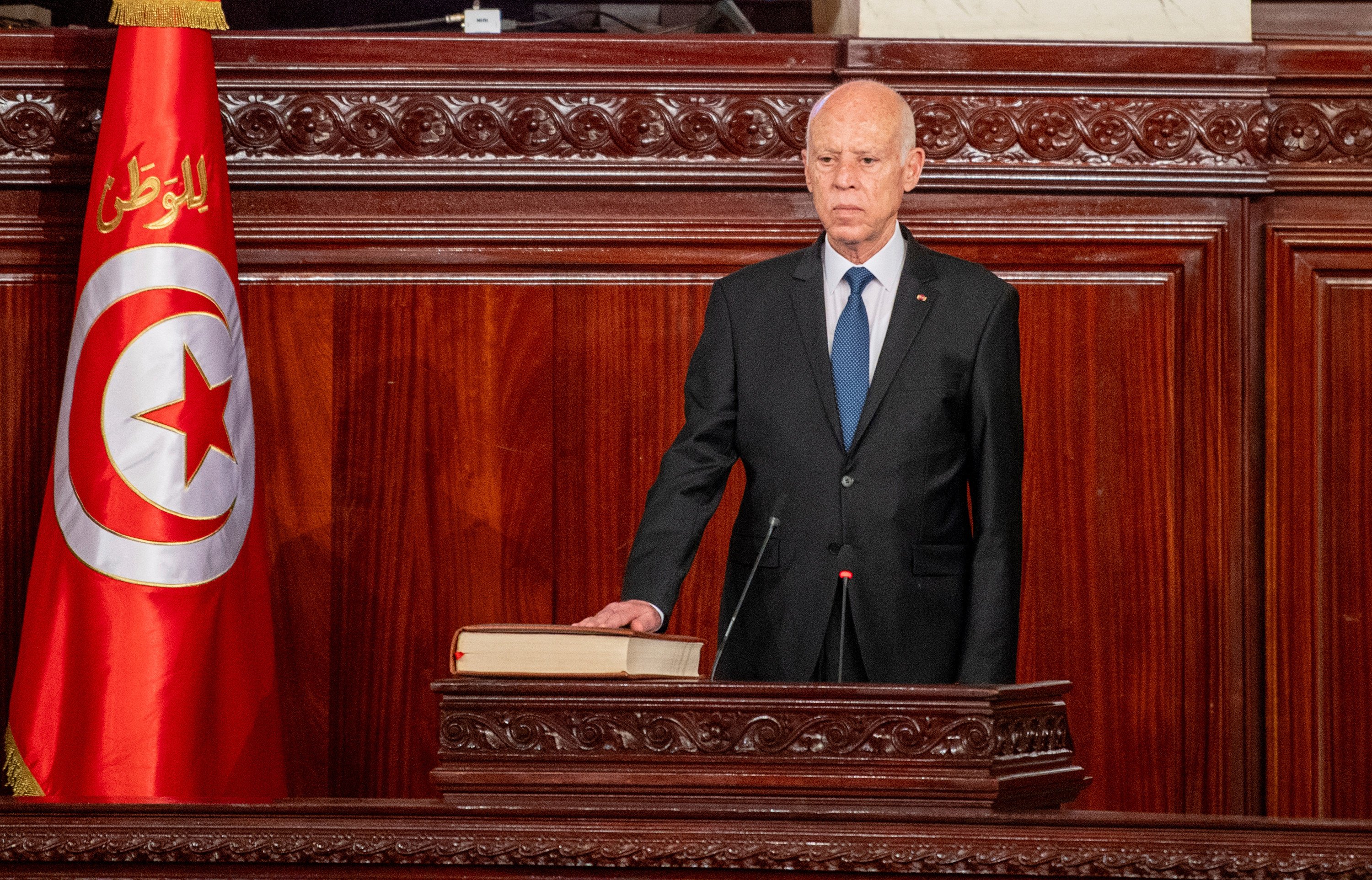 Tunisian President Kais Saied is sworn in after being re-elected in October 2024. Photo: Tunisian Presidency/AP
