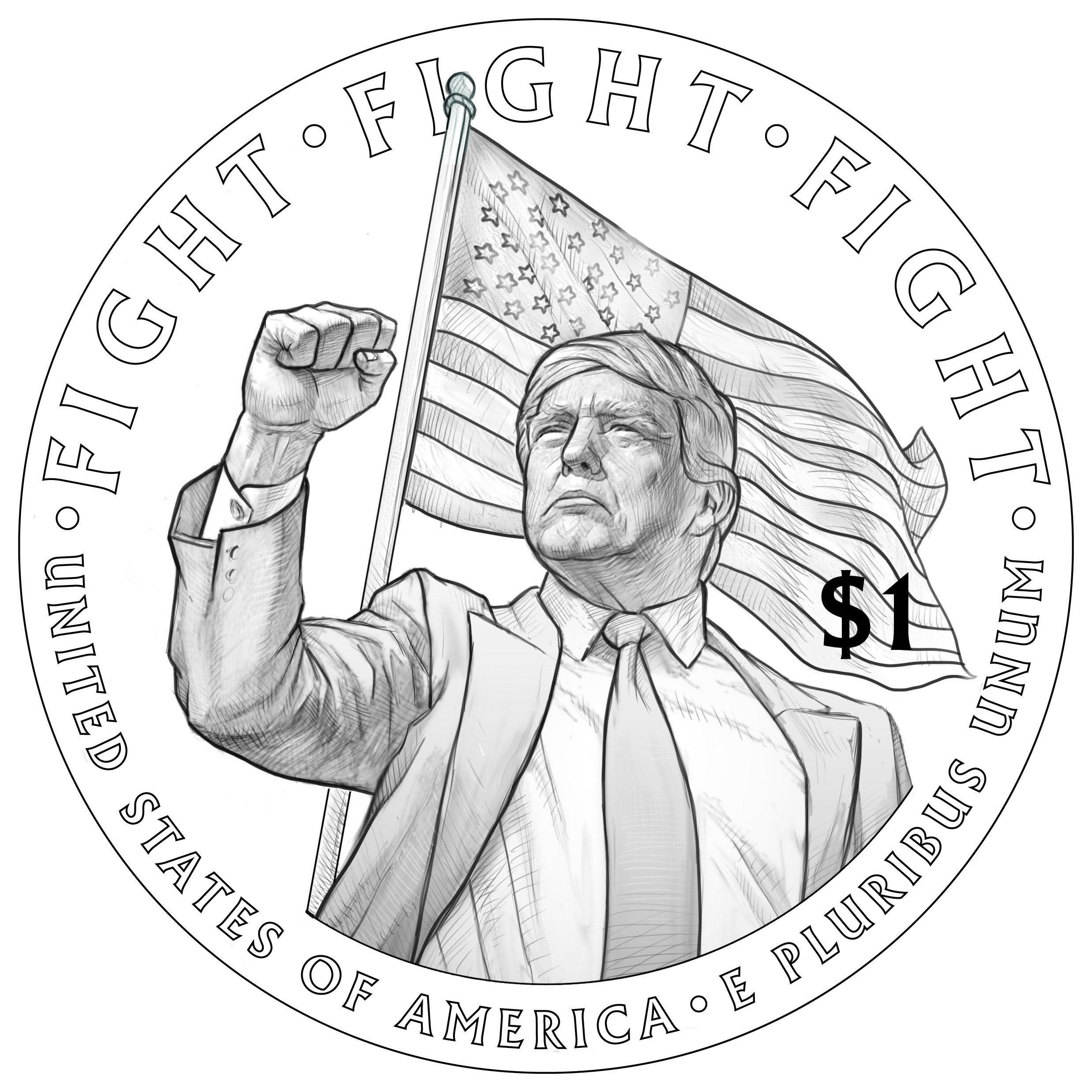 The potential design of a new US$1 coin features an image of US President Donald Trump with a raised fist. Image: X/SteveGuest