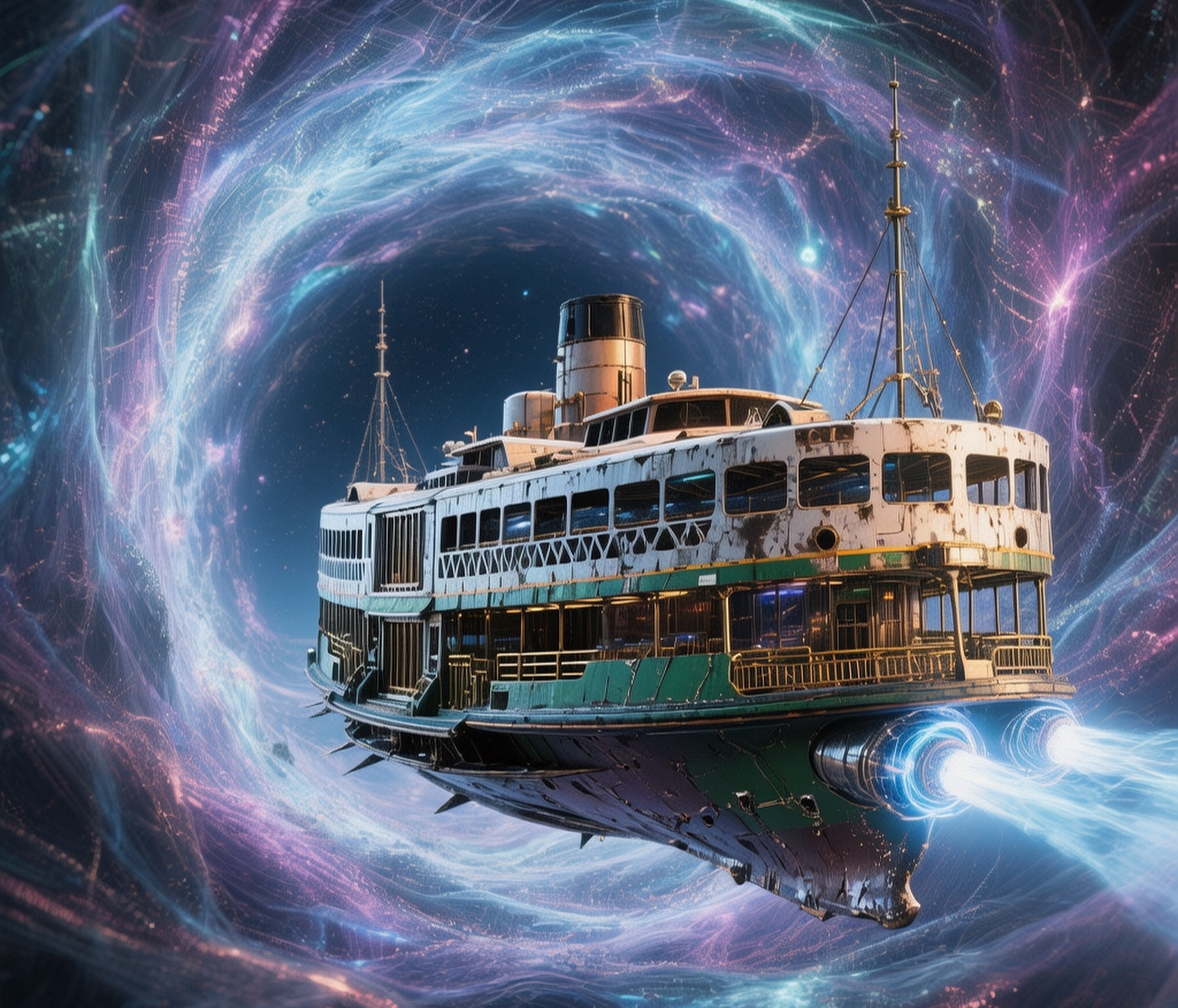 An image of a Star Ferry-inspired spacecraft traversing a wormhole, generated by Tencent’s AI model. Photo: SCMP Pictures