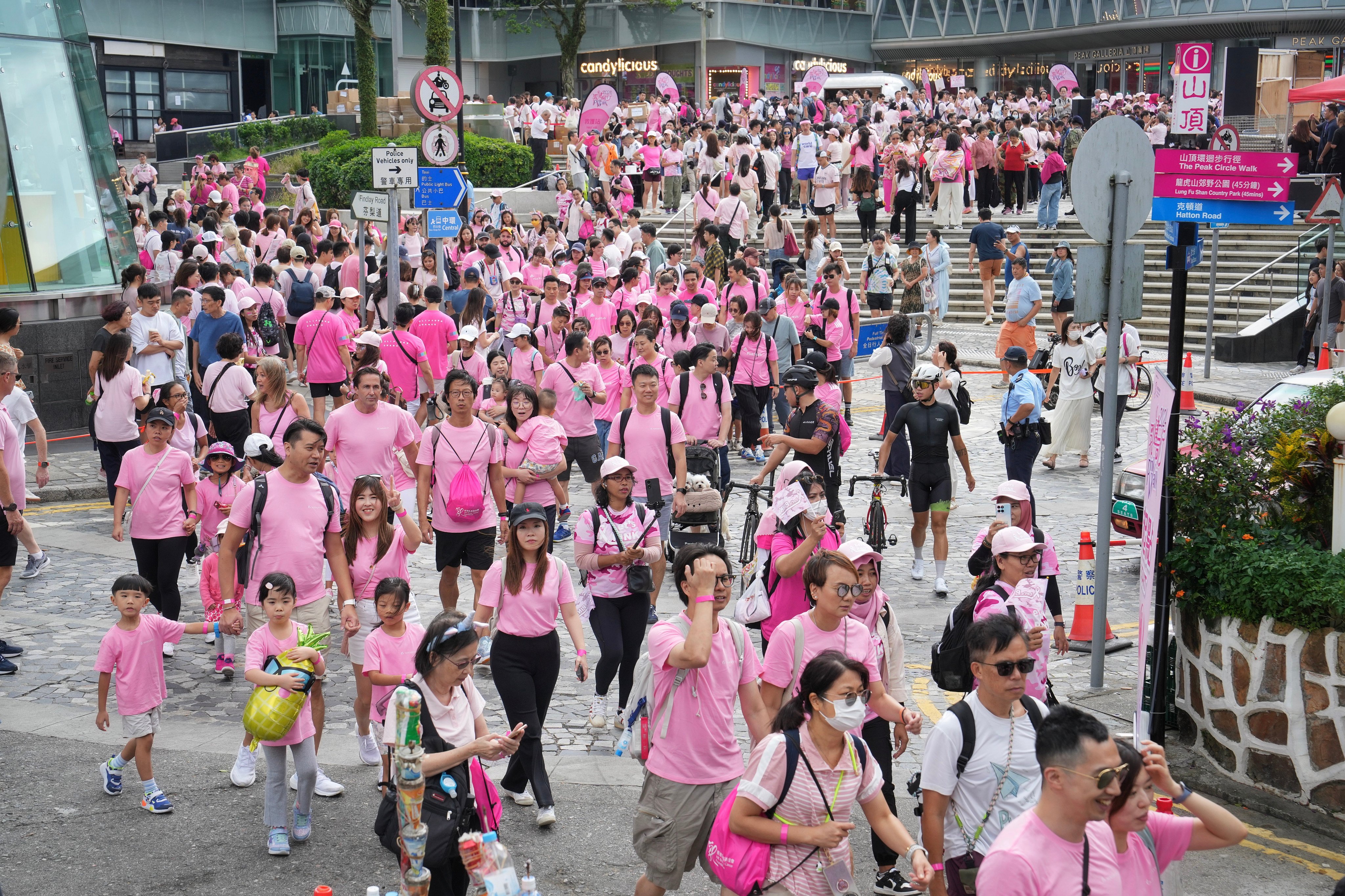 Nearly 2,000 “pink walkers” gather at The Peak to join the Pink Walk charity event organised by the Hong Kong Breast Cancer Foundation in 2024. This year, the event will be held on October 19. Photo: Elson Li