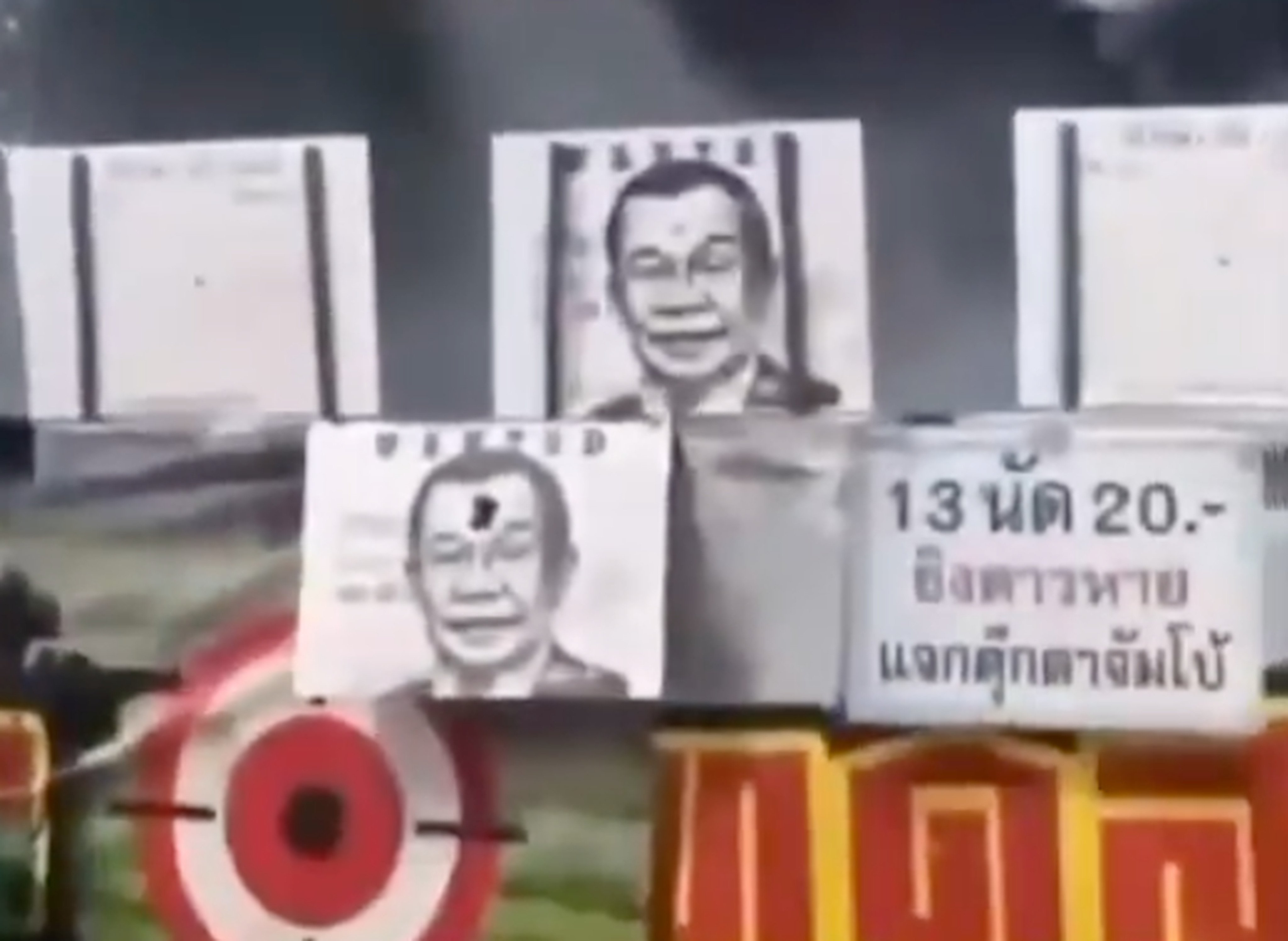 Cambodia’s powerful former leader Hun Sen’s image was used as a target during a carnival in Thailand. Photo: Handout