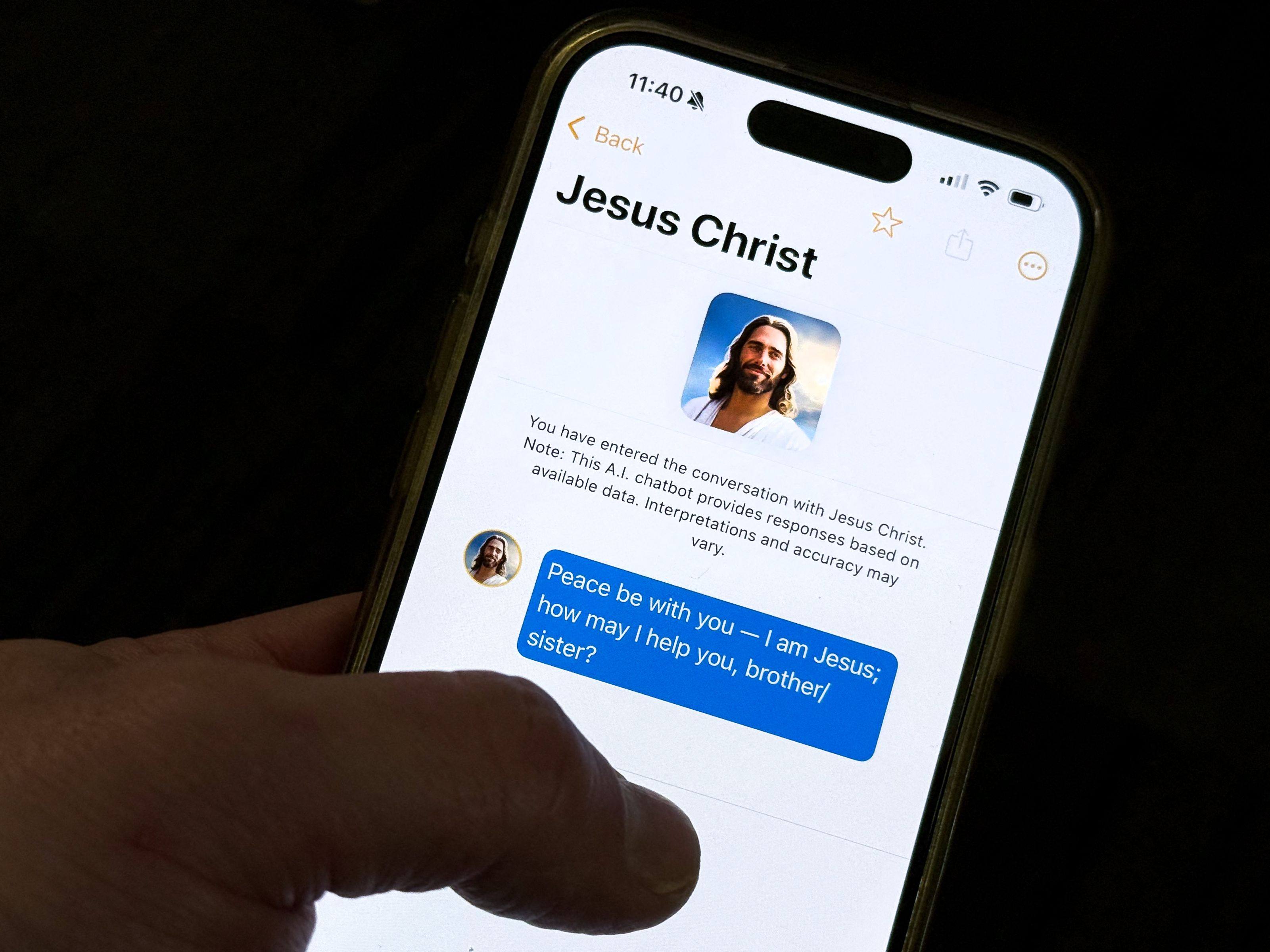 The “Text With Jesus” chatbot app is displayed on an iPhone on October 2, 2025. AI-based religious chatbots and other faith-based digital tools are growing in number, offering counsel, comfort and spiritual guidance during an age of rapidly transforming socialisation and engagement. Photo: AFP