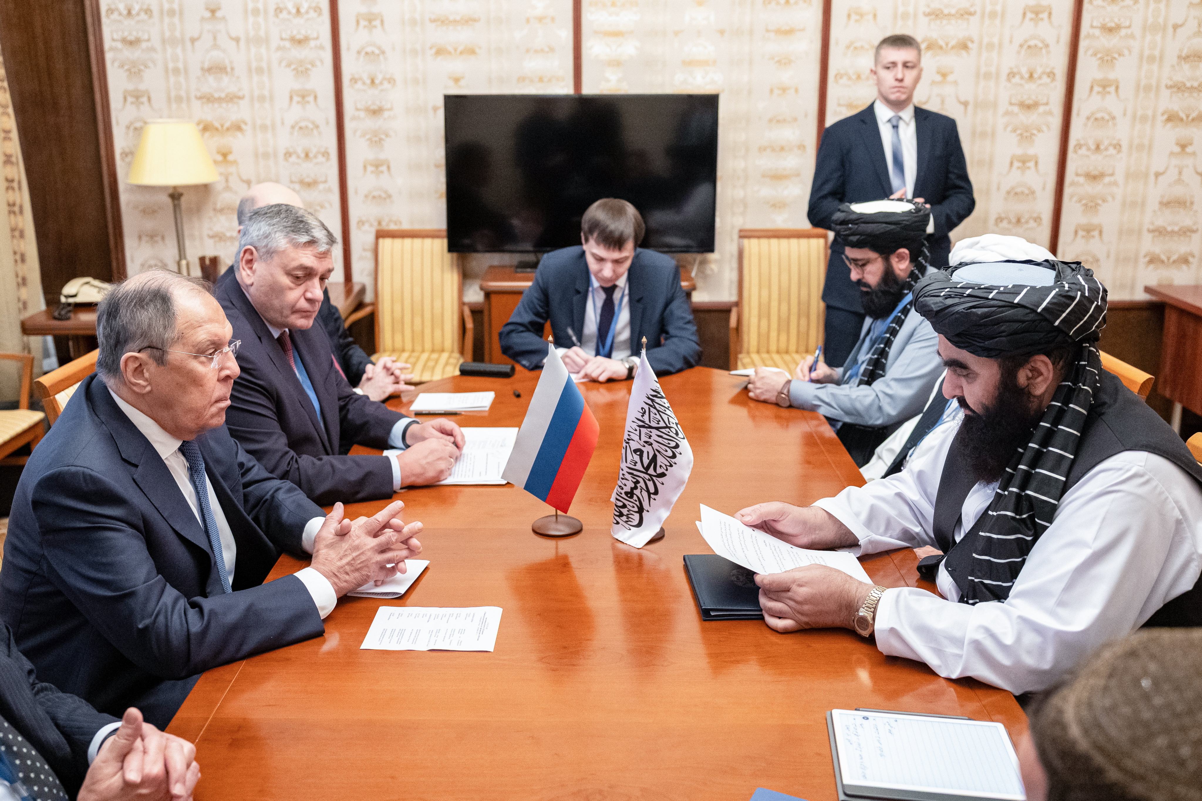 Government officials meet on the sidelines of the 7th Moscow Format Consultations on Afghanistan in Moscow on Tuesday. Photo: DPA