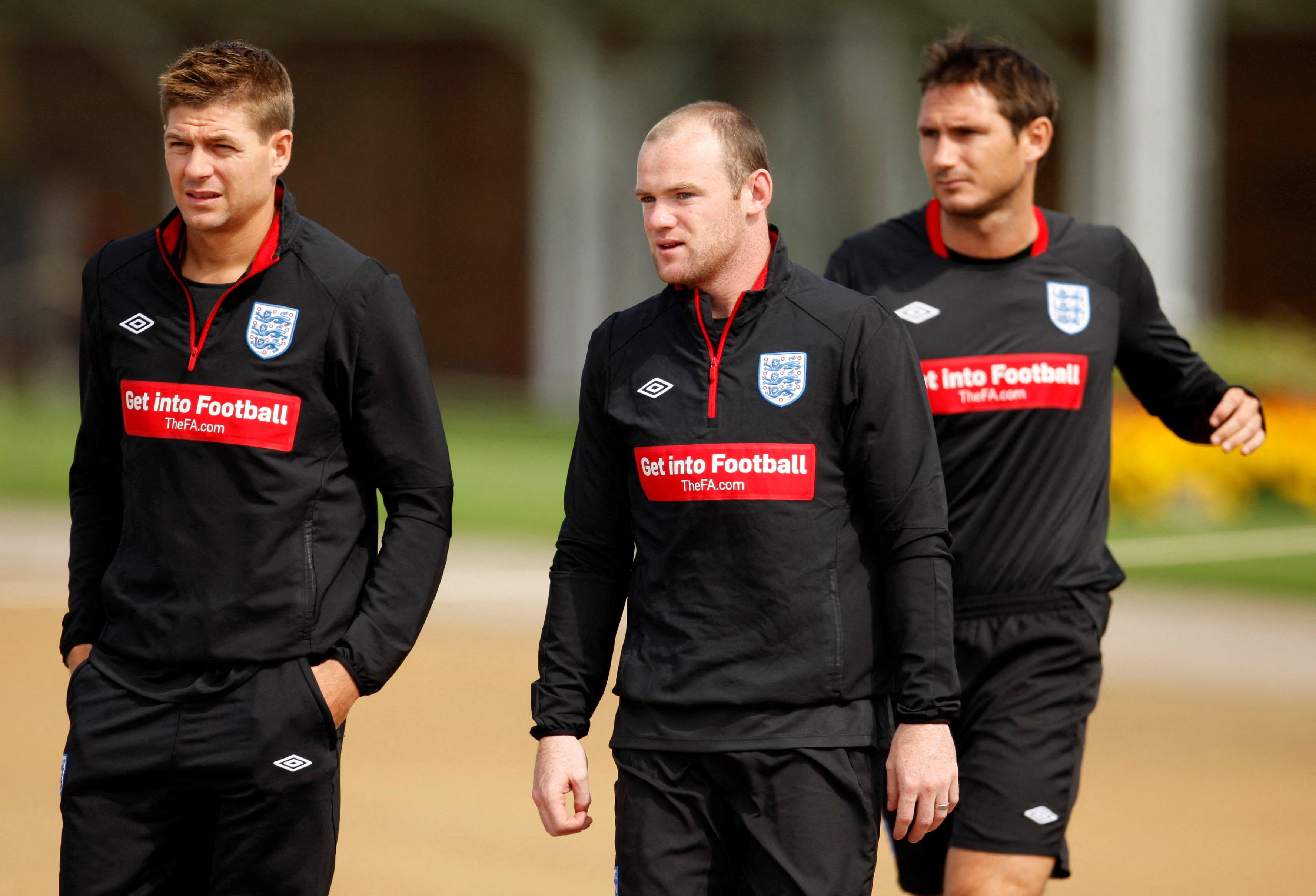 Steven Gerrard (left), Wayne Rooney (centre) and Frank Lampard during and England training session in 2010. Photo: Action Images