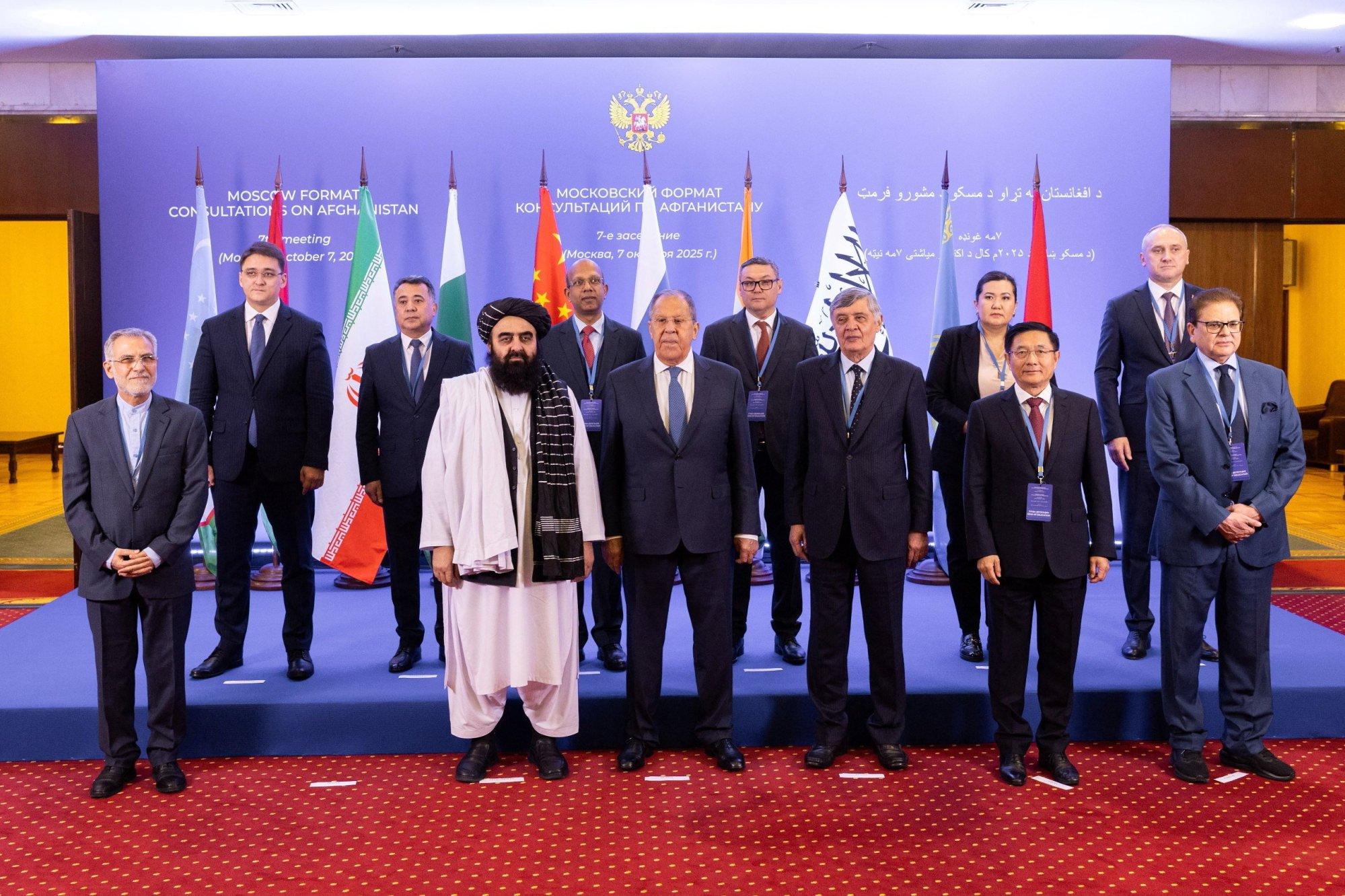 Participants of the 7th Moscow Format Consultations on Afghanistan in Moscow pose for a picture in Moscow on Tuesday. Photo: Reuters Participants of the 7th Moscow Format Consultations on Afghanistan in Moscow pose for a picture in Moscow on Tuesday. Photo: Reuters