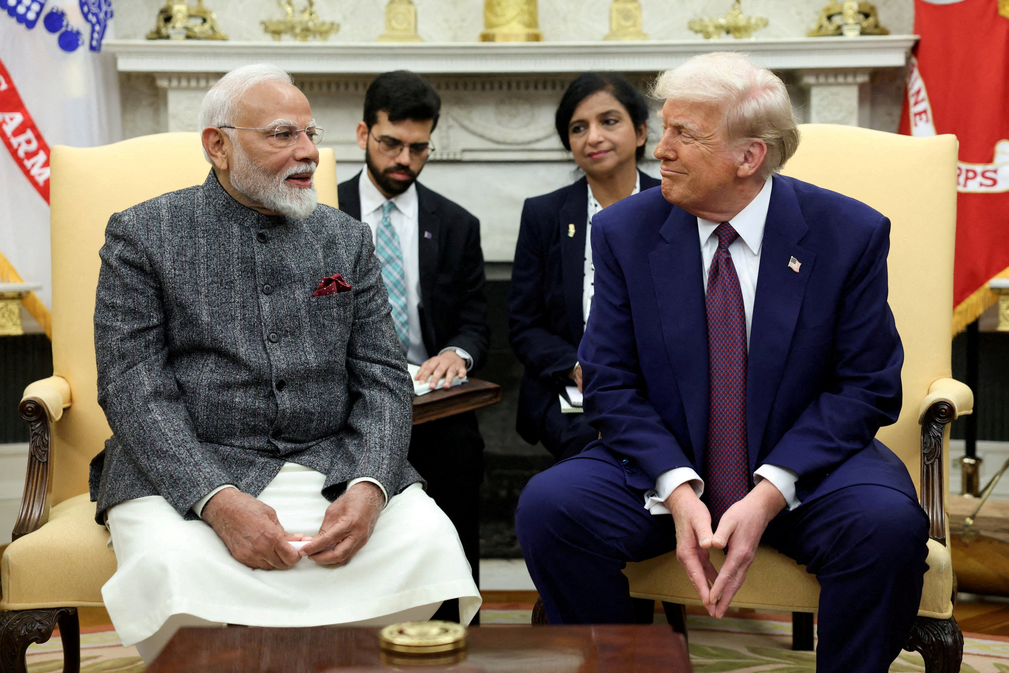 Indian Prime Minister Narendra Modi meets US President Donald Trump at the White House in Washington, D.C. last month. Democratic lawmakers signed a letter on Wednesday asking Trump to ease the tariffs on India. Photo: Reuters