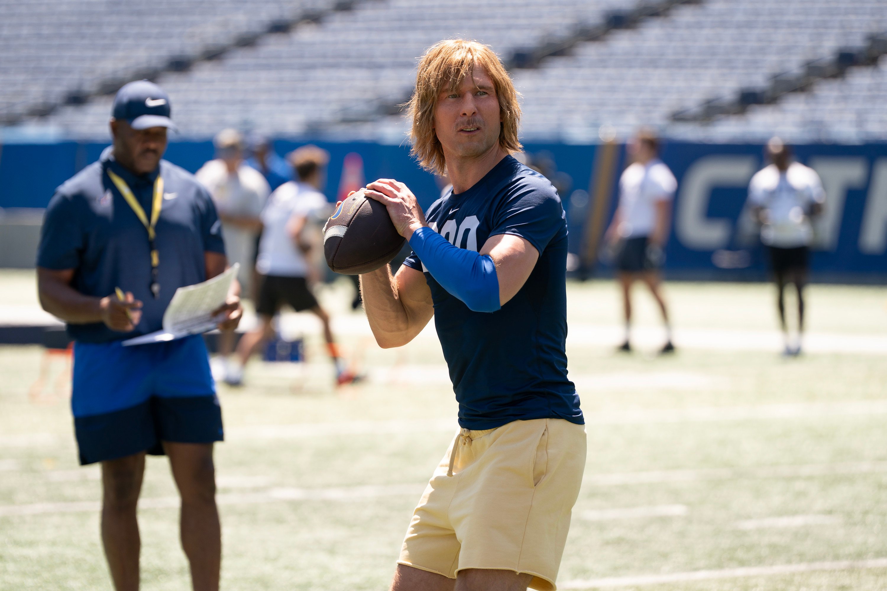 Glen Powell in a still from Chad Powers. Photo: Disney/TNS