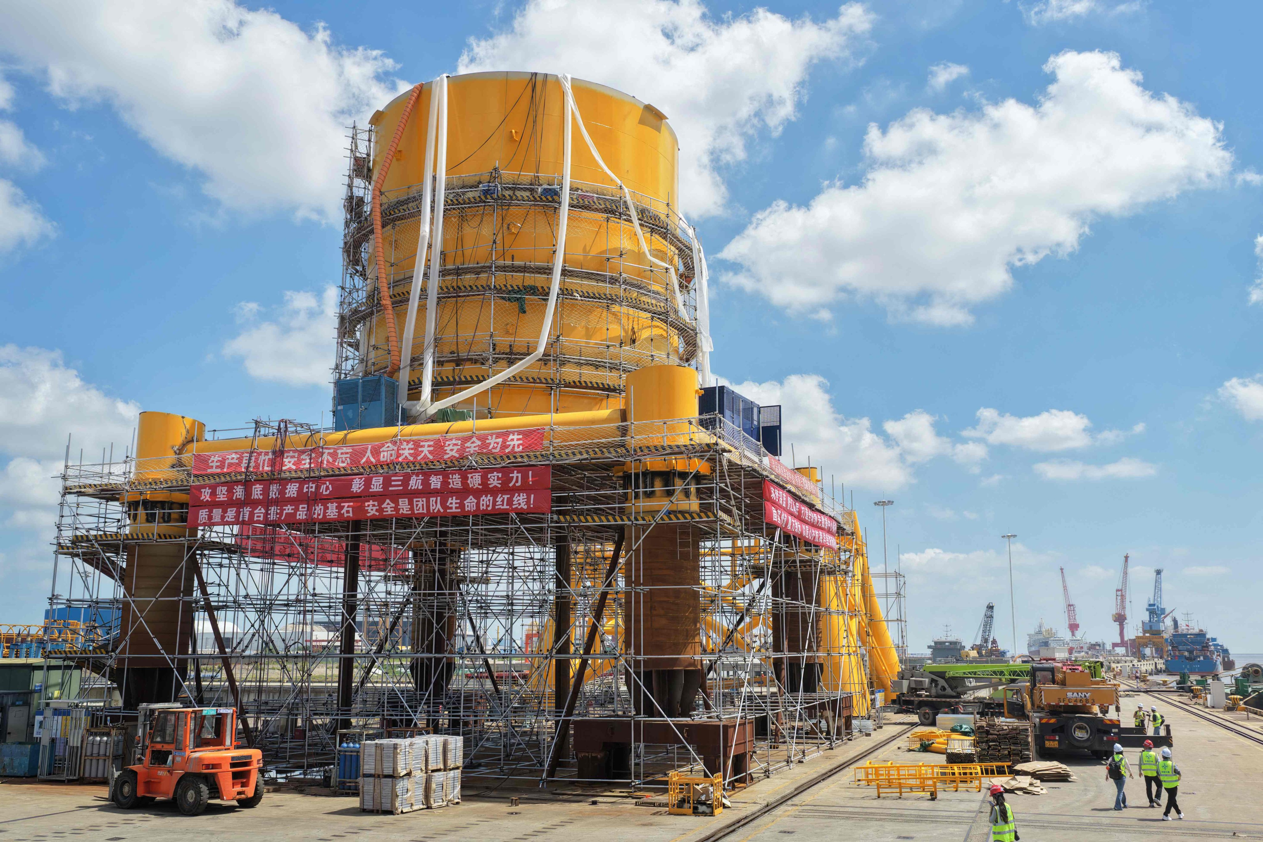 An underwater data centre being developed by Chinese maritime technology company Highlander is seen under construction at a shipyard in Nantong, Jiangsu province, on September 11. Photo: AFP