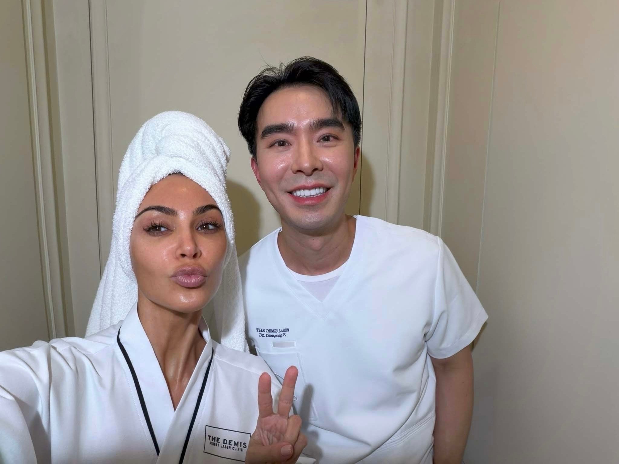 Dr Dissapong Panithaporn, also known as Dr Joe, with Kim Kardashian. Photo: @kimkardashian/Instagram