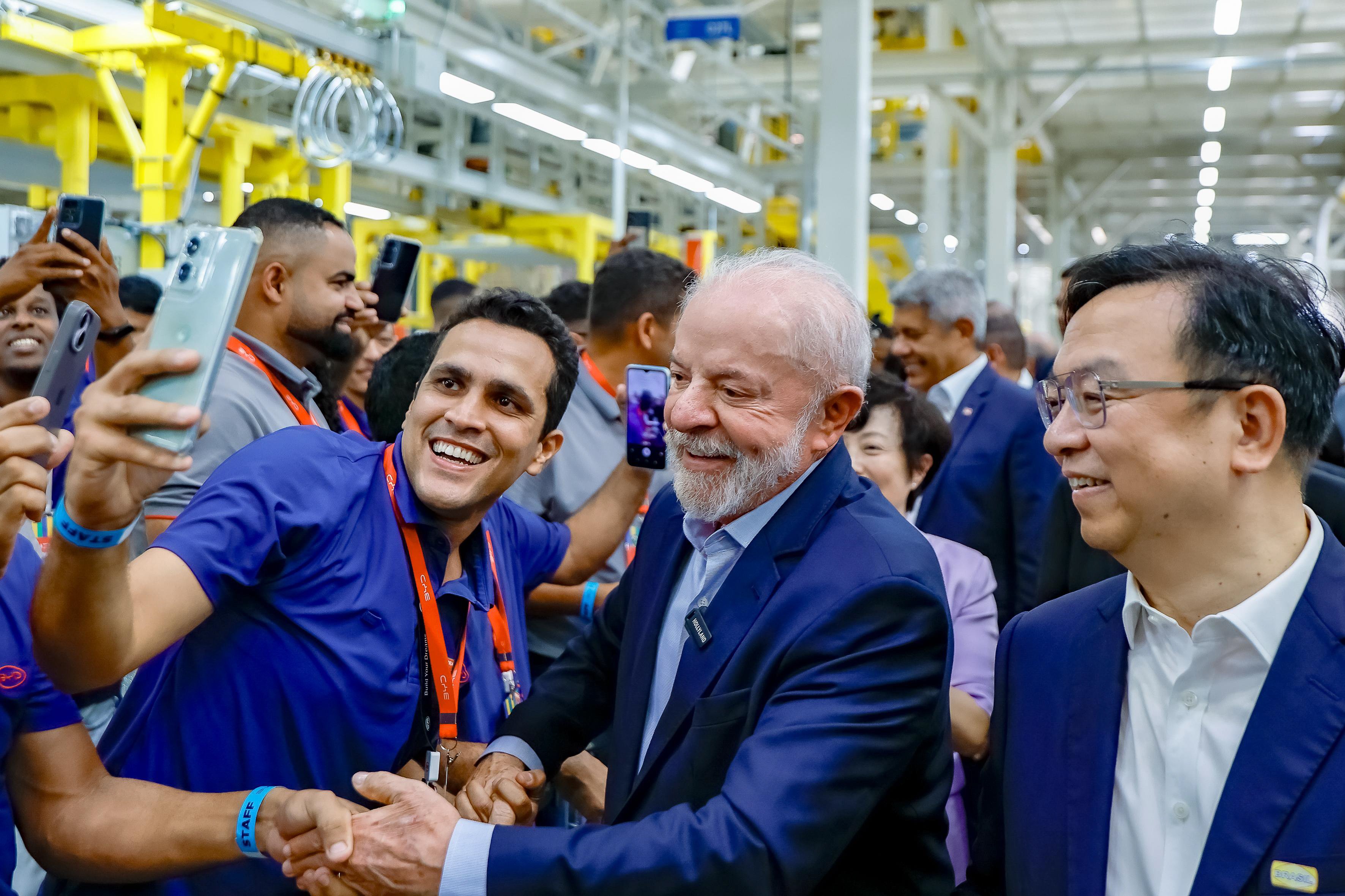 BYD founder and chairman Wang Chuanfu and Brazilian President Luiz Inacio Lula da Silva at the BYD opening ceremony on Thursday. Photo: Handout