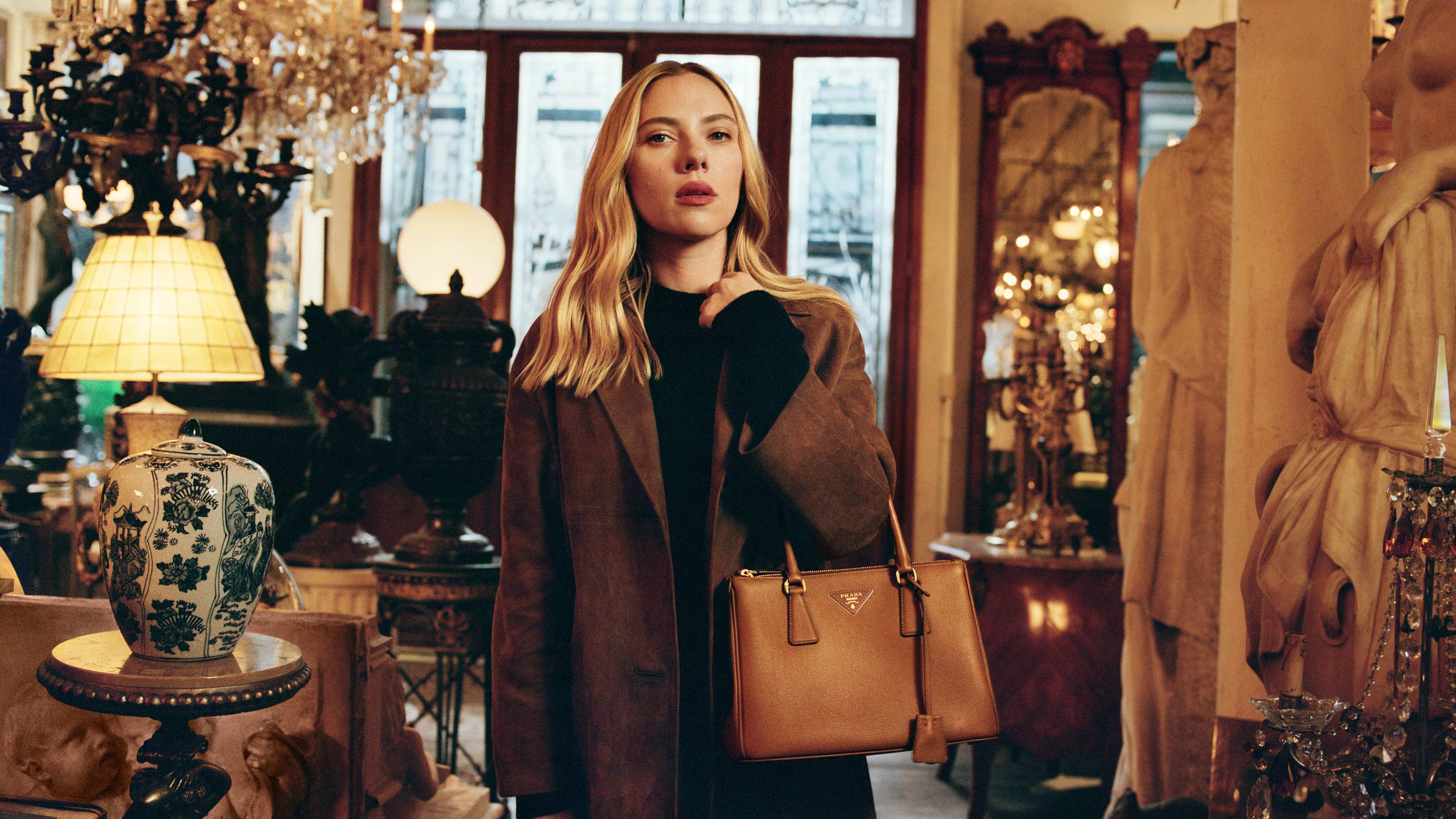 Scarlett Johansson stars in Prada’s Galleria handbag campaign. Photo: Handout