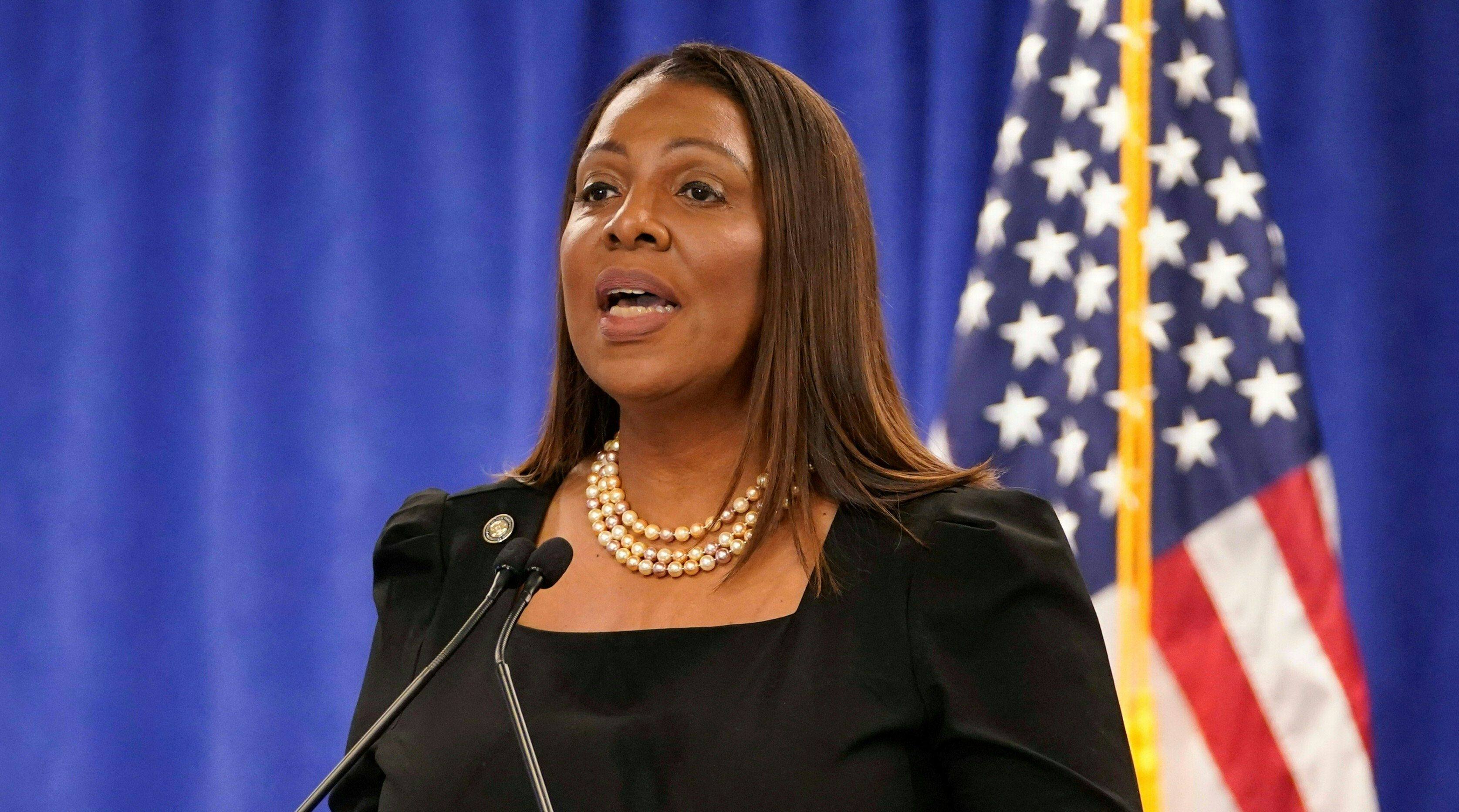 New York Attorney General Letitia James speaks during a press conference in February 2024. Photo: AFP