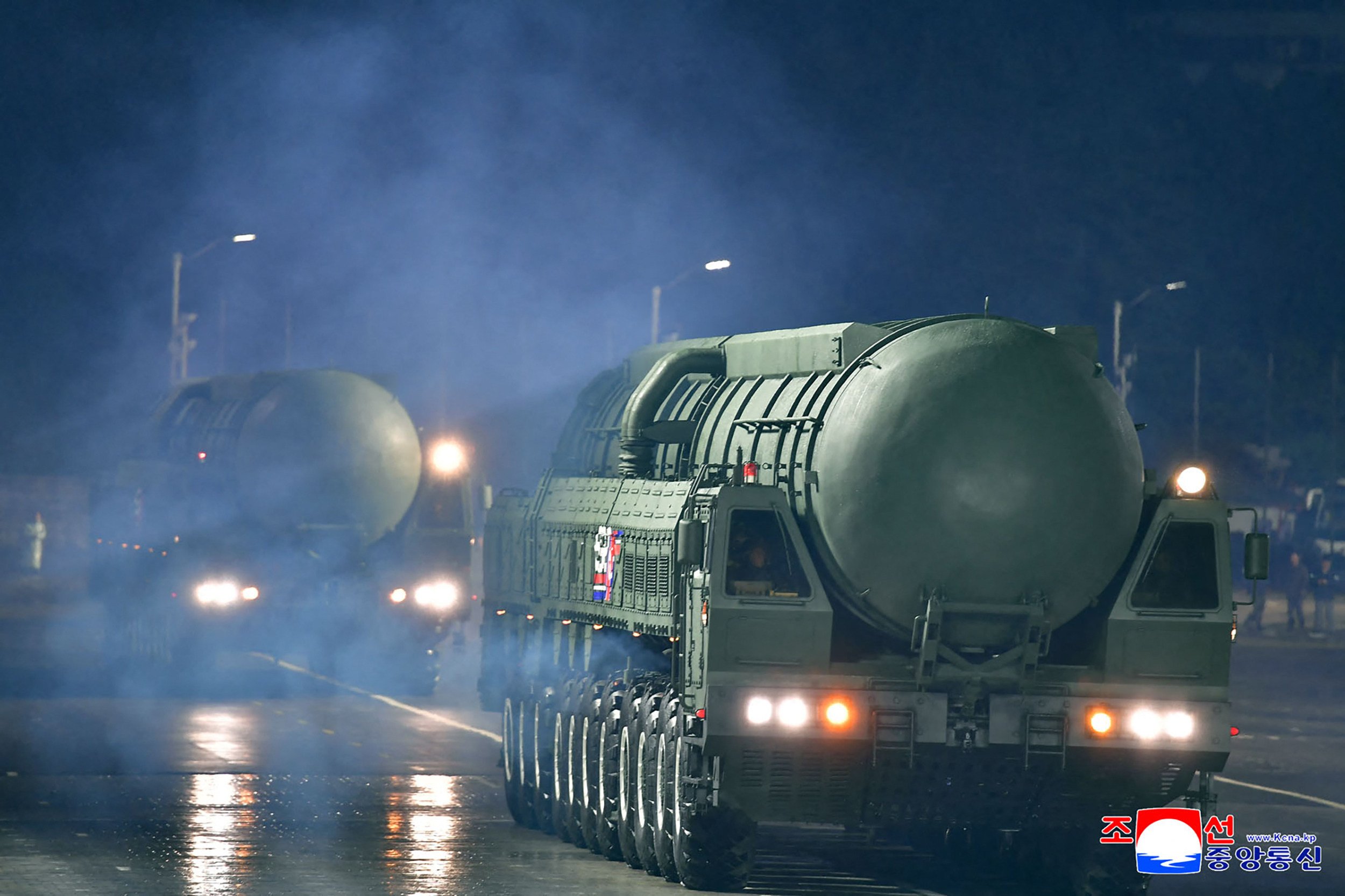 North Korea parades a  new intercontinental ballistic missile to celebrate the 80th founding anniversary of the Workers’ Party of Korea in Pyongyang on Friday. Photo: KCNA/AFP