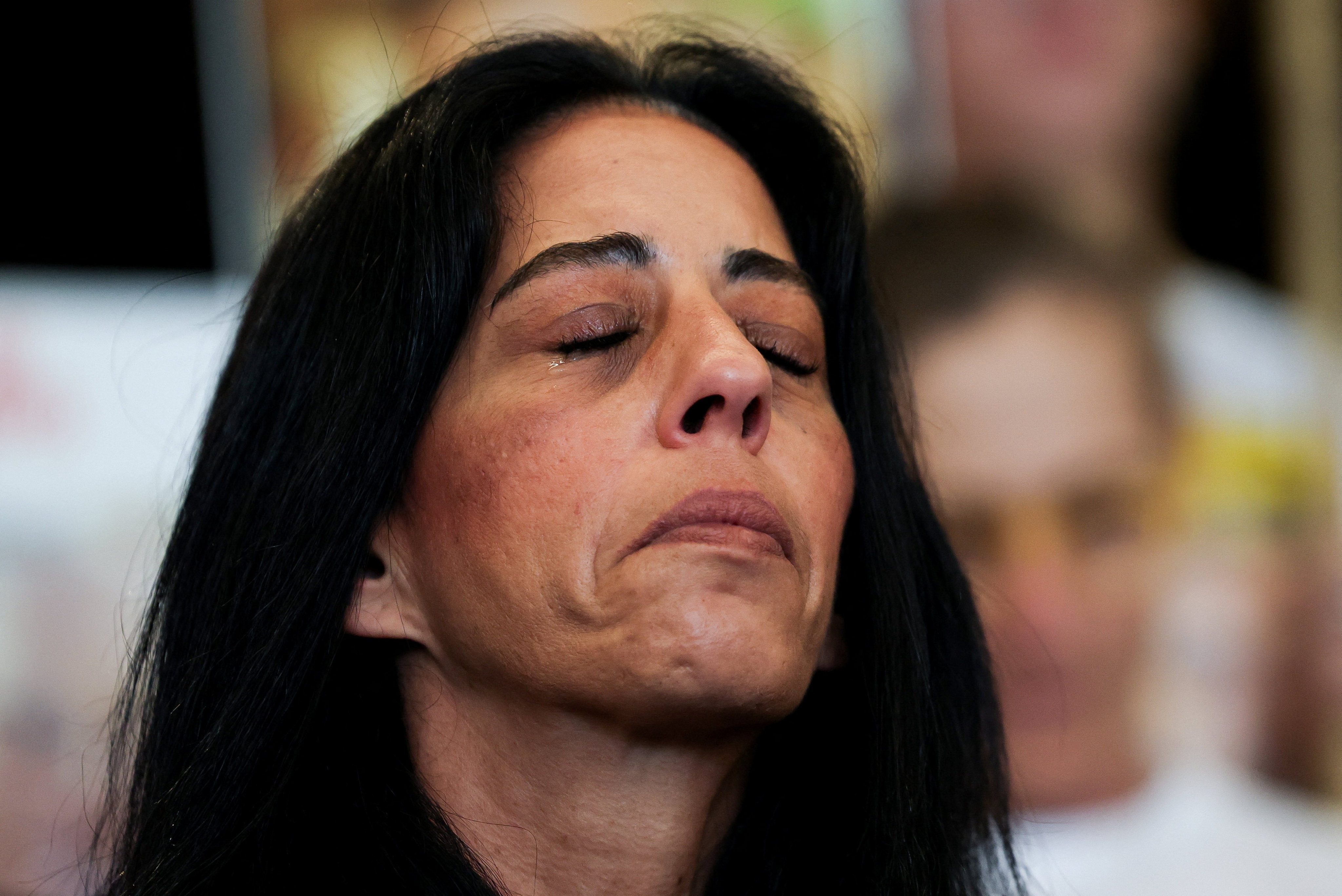 Einav Zangauker, mother of Israeli hostage Matan Zangauker, reacts in Tel Aviv on Sunday amid a ceasefire in Gaza between Israel and Hamas and ahead of Monday’s expected return of the remaining hostages. Photo: Reuters