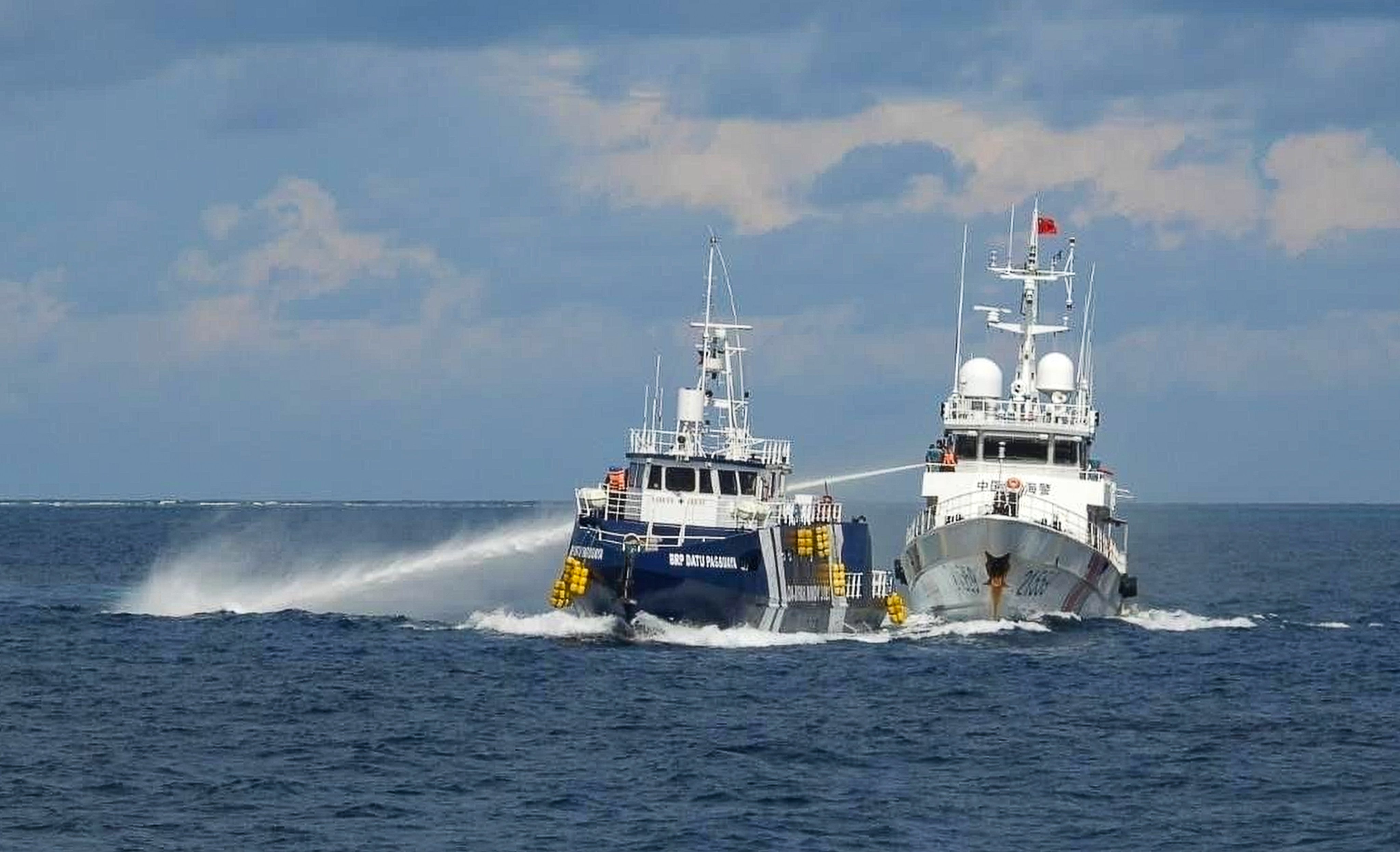The Philippine Coast Guard has accused the Chinese ship of deliberately ramming its vessel after firing a water cannon at it, while the Chinese coastguard claims the Philippines “seriously” infringed upon China’s territorial sovereignty. Photo: Handout