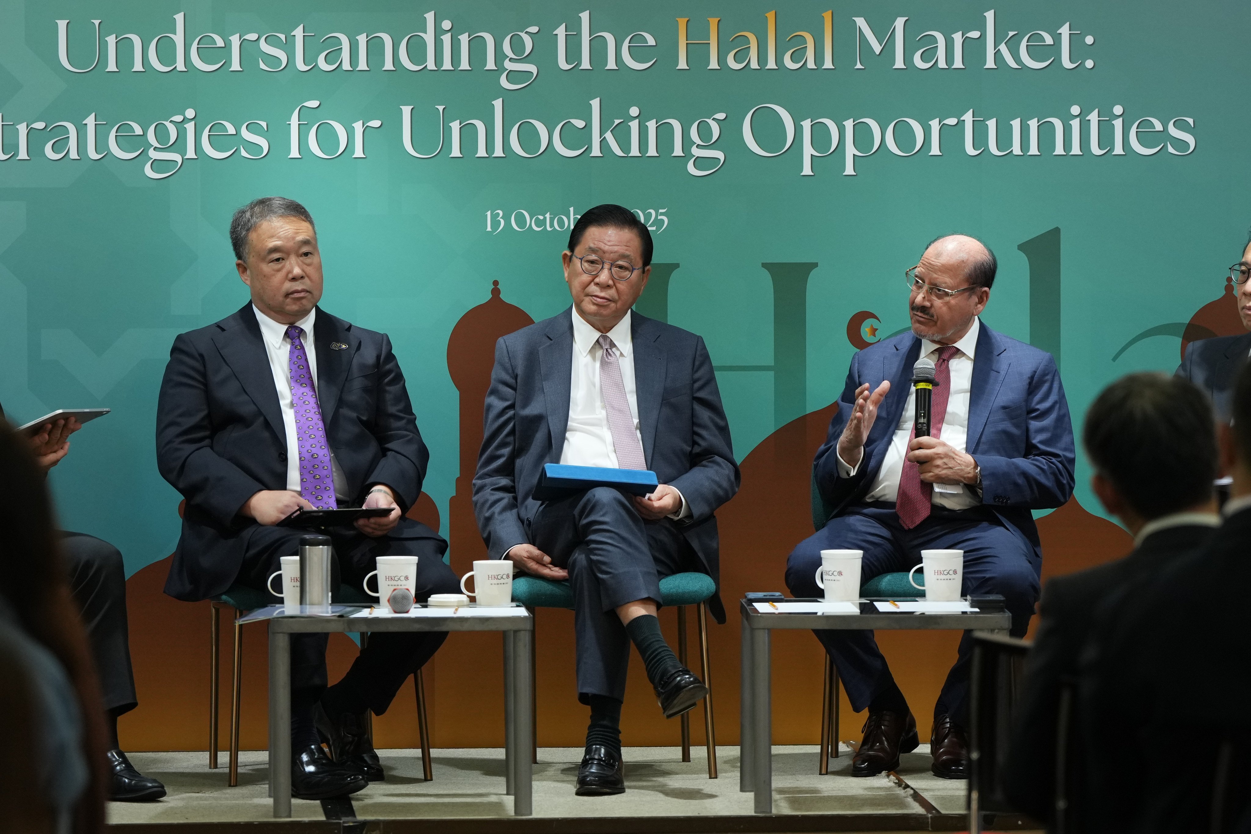 (From left) Federation of Hong Kong Industries chairman Anthony Lam,  lawmaker Jeffrey Lam and  Incorporated Trustees of the Islamic Community Fund of Hong Kong chairman Saeed Uddin. Photo: Sam Tsang