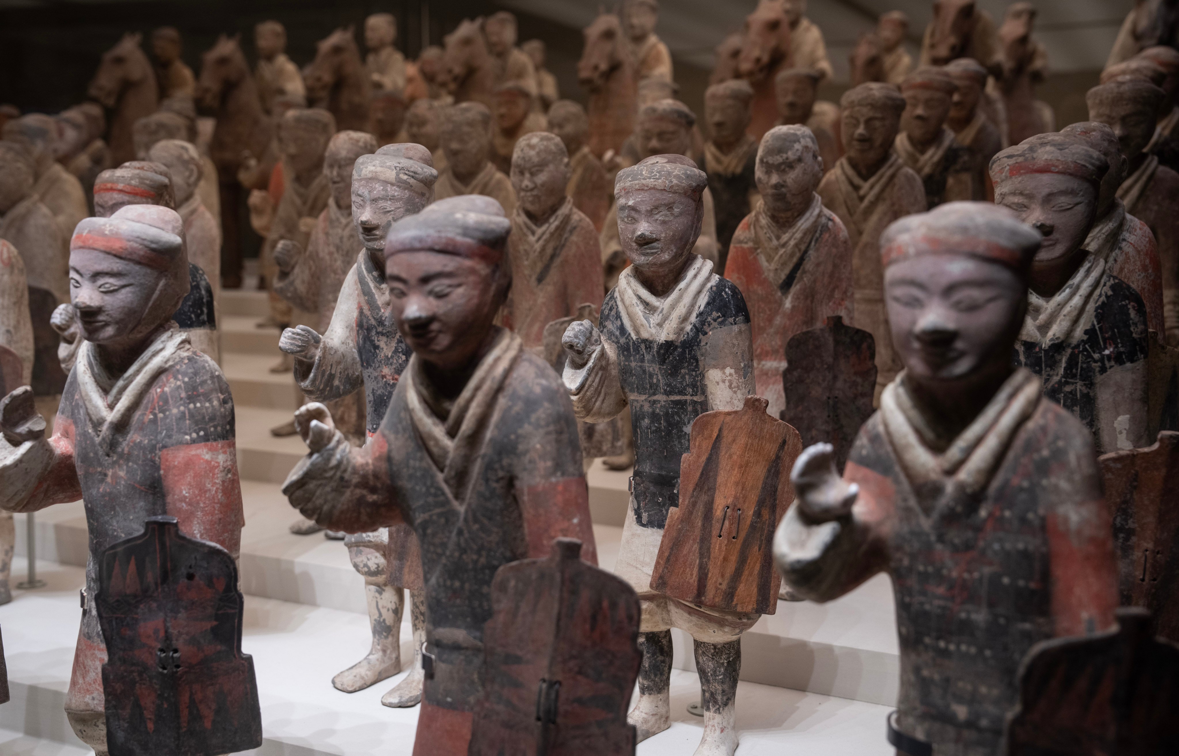 Terracotta statues from the Western Han dynasty (206BC-AD9) that were unearthed in China’s Shaanxi province in 1965 are displayed in an exhibition in 2022, part of a series of special exhibitions launched by the National Museum of China to celebrate its 110th anniversary. Photo: Photo: Robert Ng