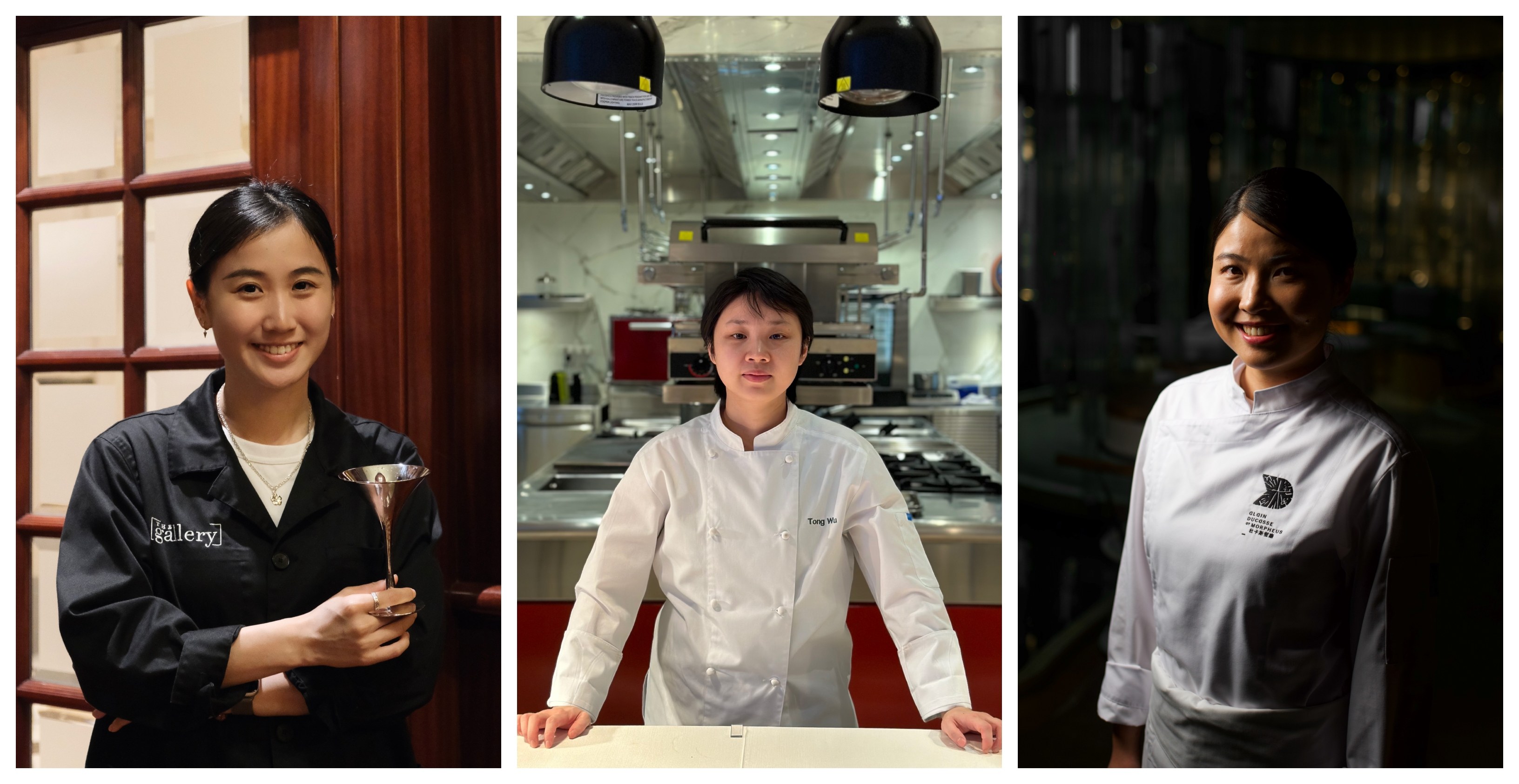 From left: Niko Huang (The Gallery), Tong Wu (8½ Otto e Mezzo Bombana Macau) and Dongni Xu (Alain Ducasse at Morpheus). Photos: Handout