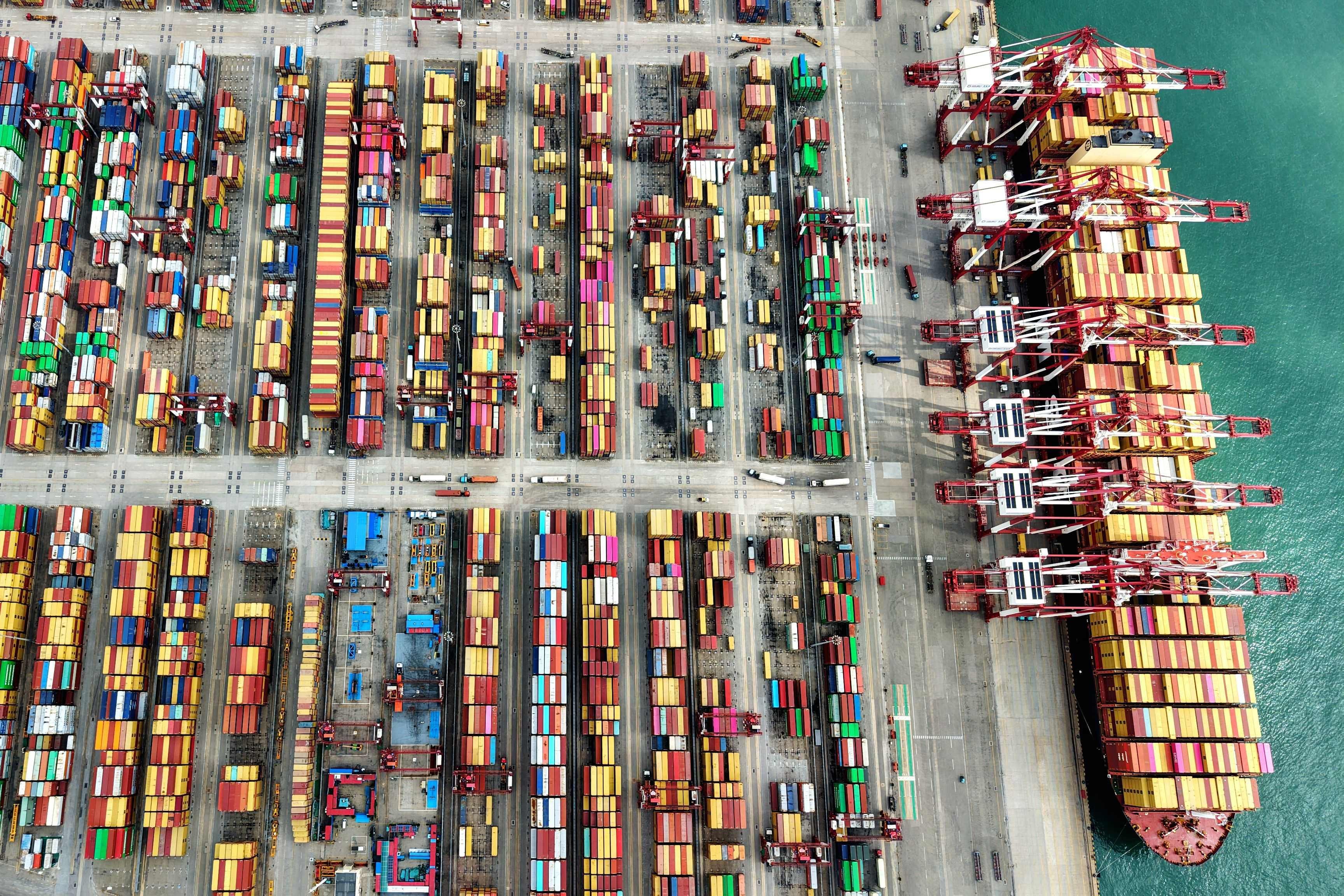 A ship is seen at the container terminal of the port in Qingdao, in China’s eastern Shandong province on October 9. Photo: AFP