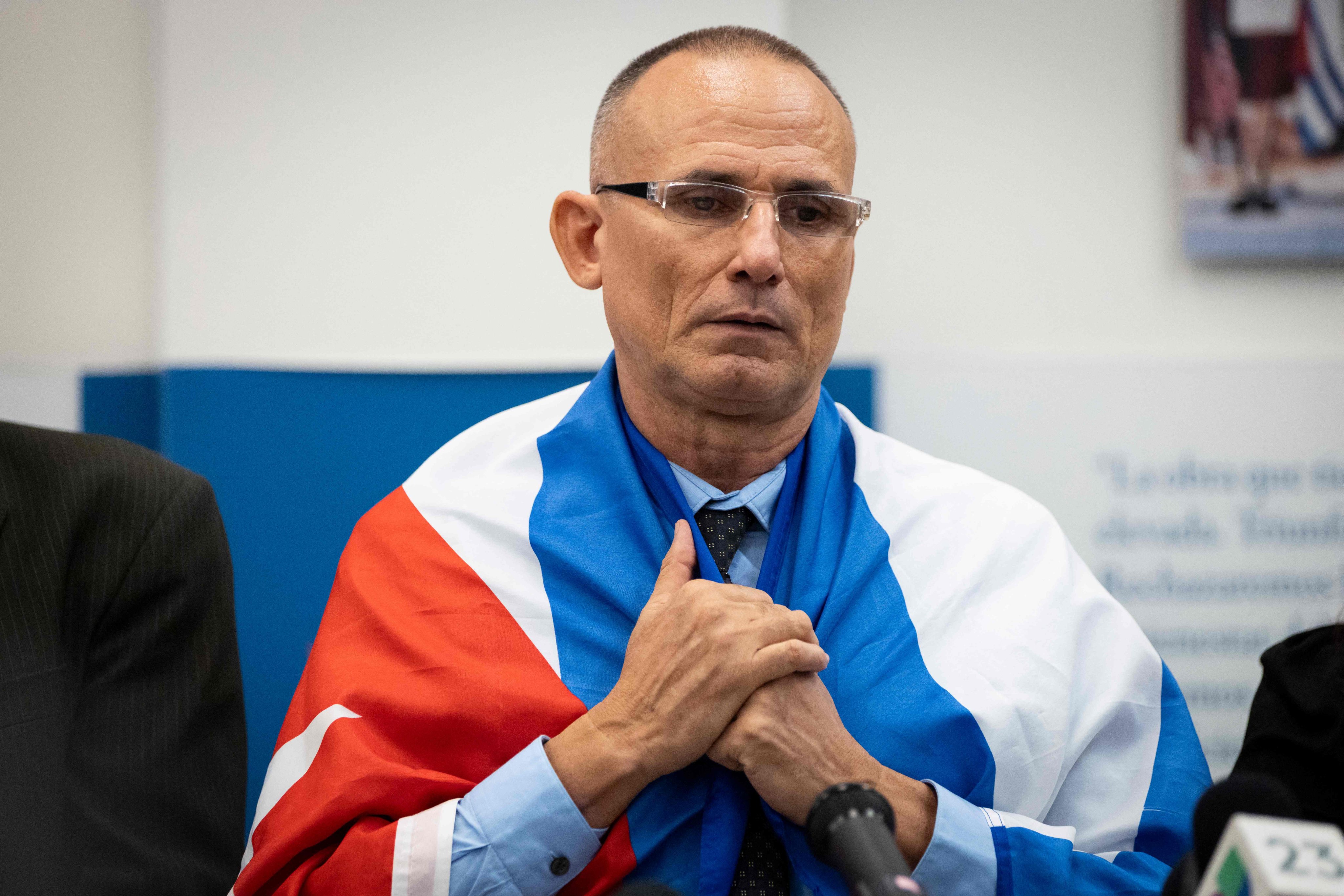 Cuban dissident Jose Daniel Ferrer speaks during a press conference in in Miami, Florida, after he was forced into exile. Photo: AFP