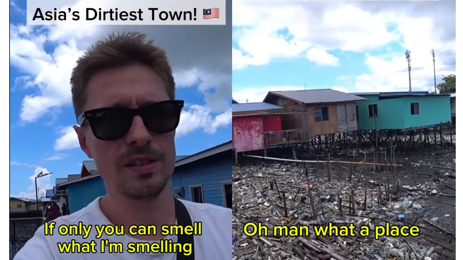 Screenshot from a viral video by travel influencer Ben Frier describing the Malaysian town of Semporna. Photo: Instagram/backpacker.ben