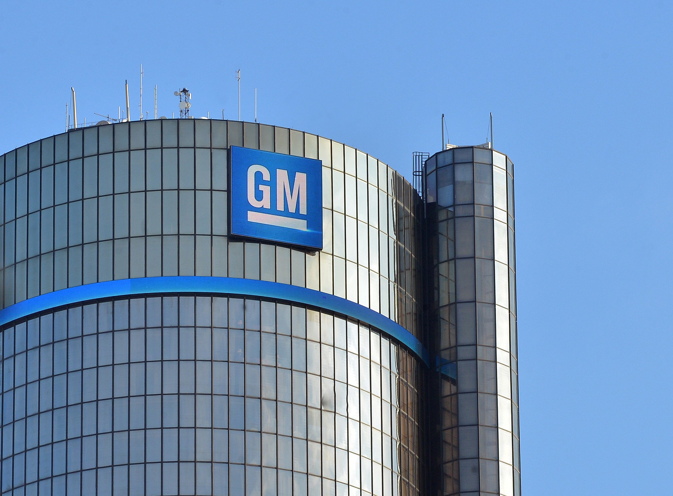 The logo of General Motors, seen at its headquarters in Detroit, Michigan. Photo: dpa