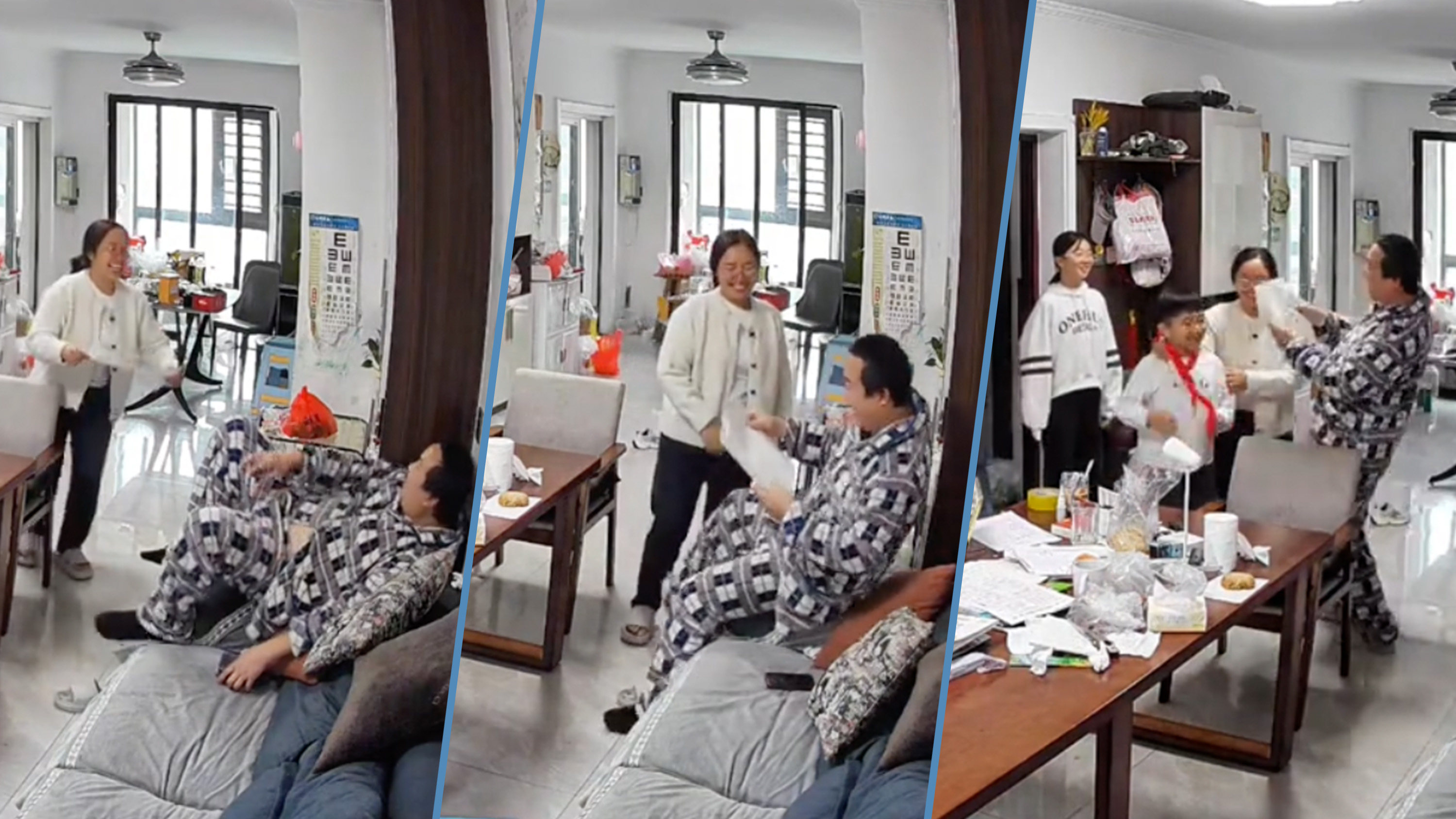 A video clip of Chinese parents celebrating their son passing his exam by just one point has gone viral. Photo: Screen Capture/ Douyin
