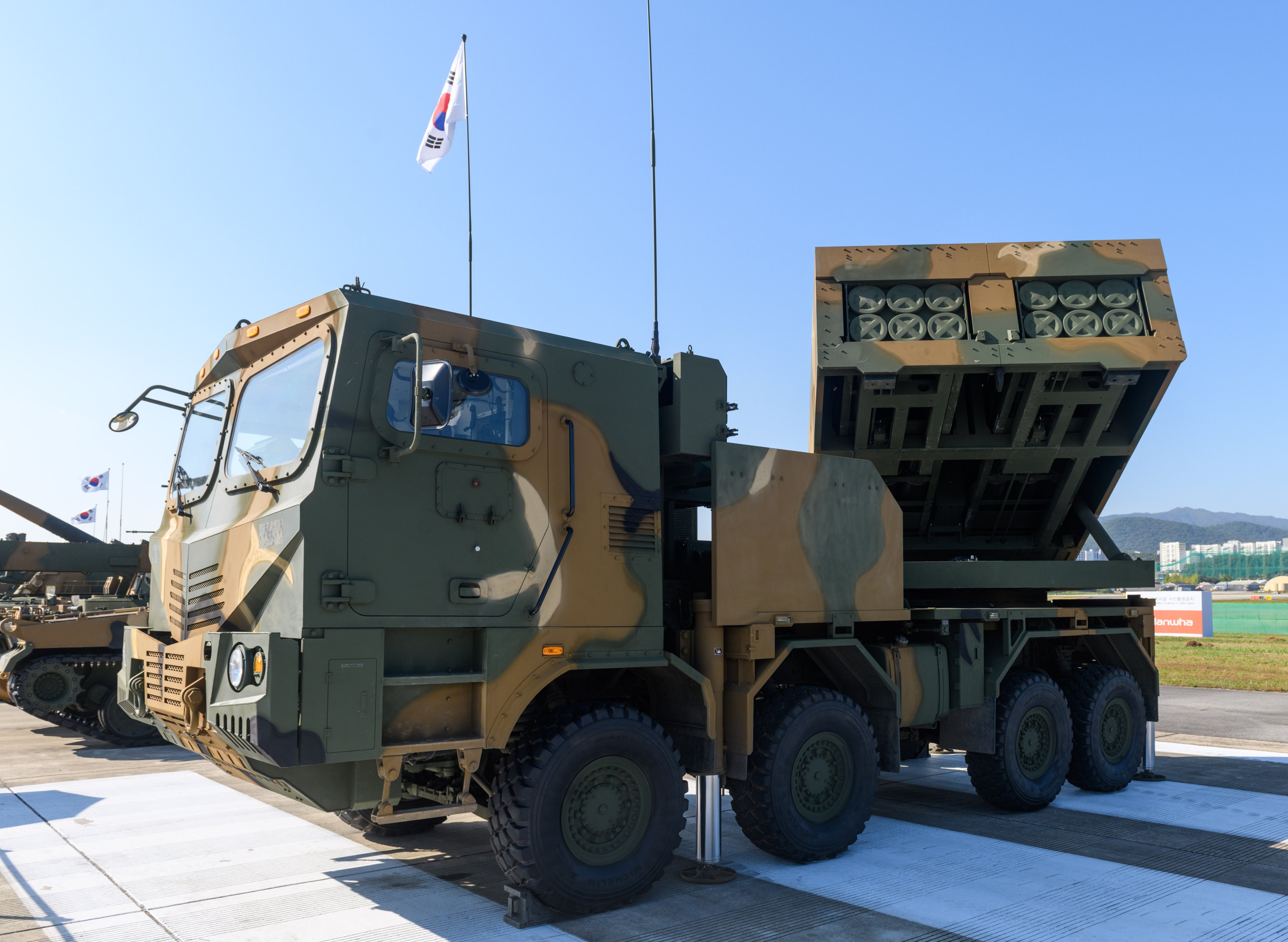 South Korea’s in-development CTM-ASBM will be paired with Hanwha’s K239 Chunmoo mobile multiple rocket launcher system (pictured). Photo: SOPA Images/LightRocket via Getty Images