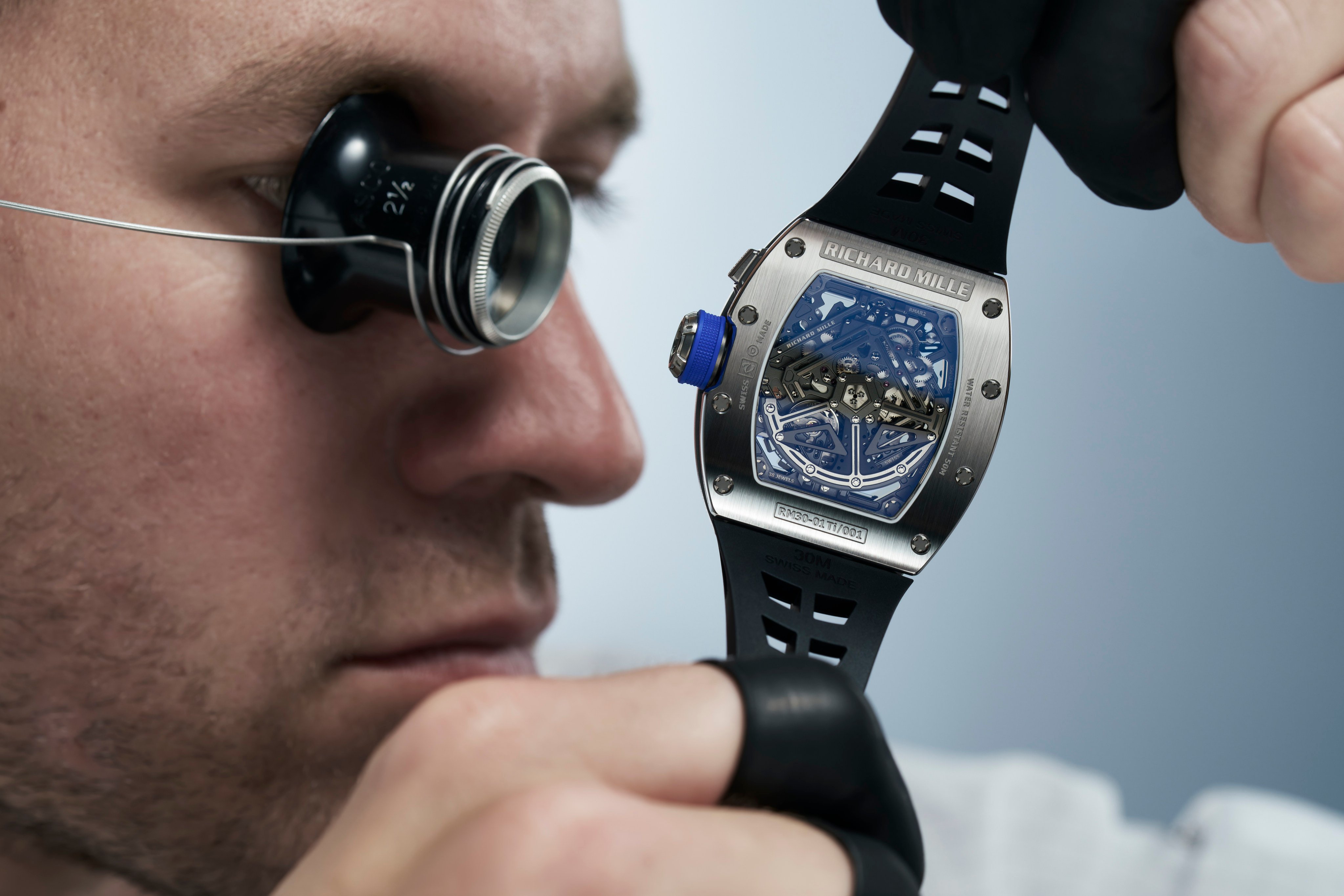 A Richard Mille RM30-01 model is given a close inspection. Photo: Handout