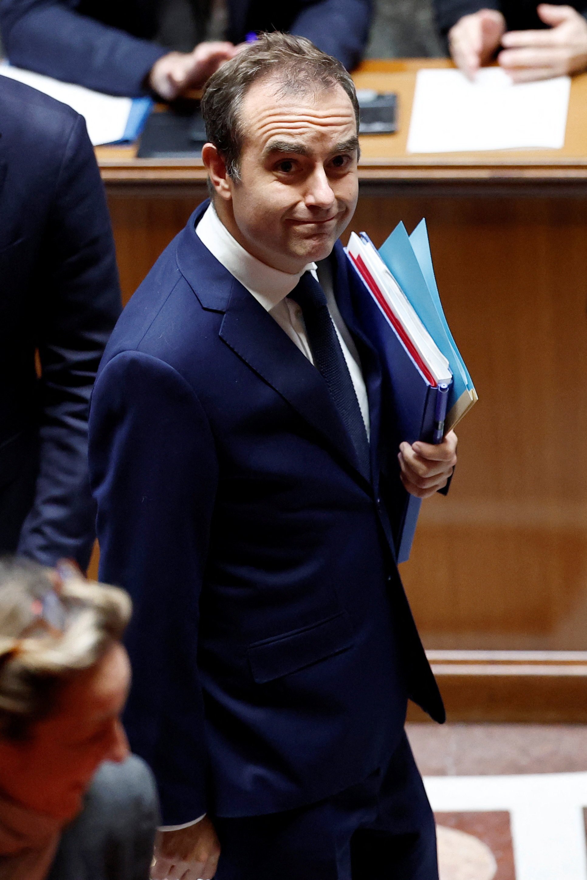 French Prime Minister Sebastien Lecornu arrives for the result of the second vote on a no-confidence motion at the National Assembly in Paris, France on Thursday. Photo: Reuters
