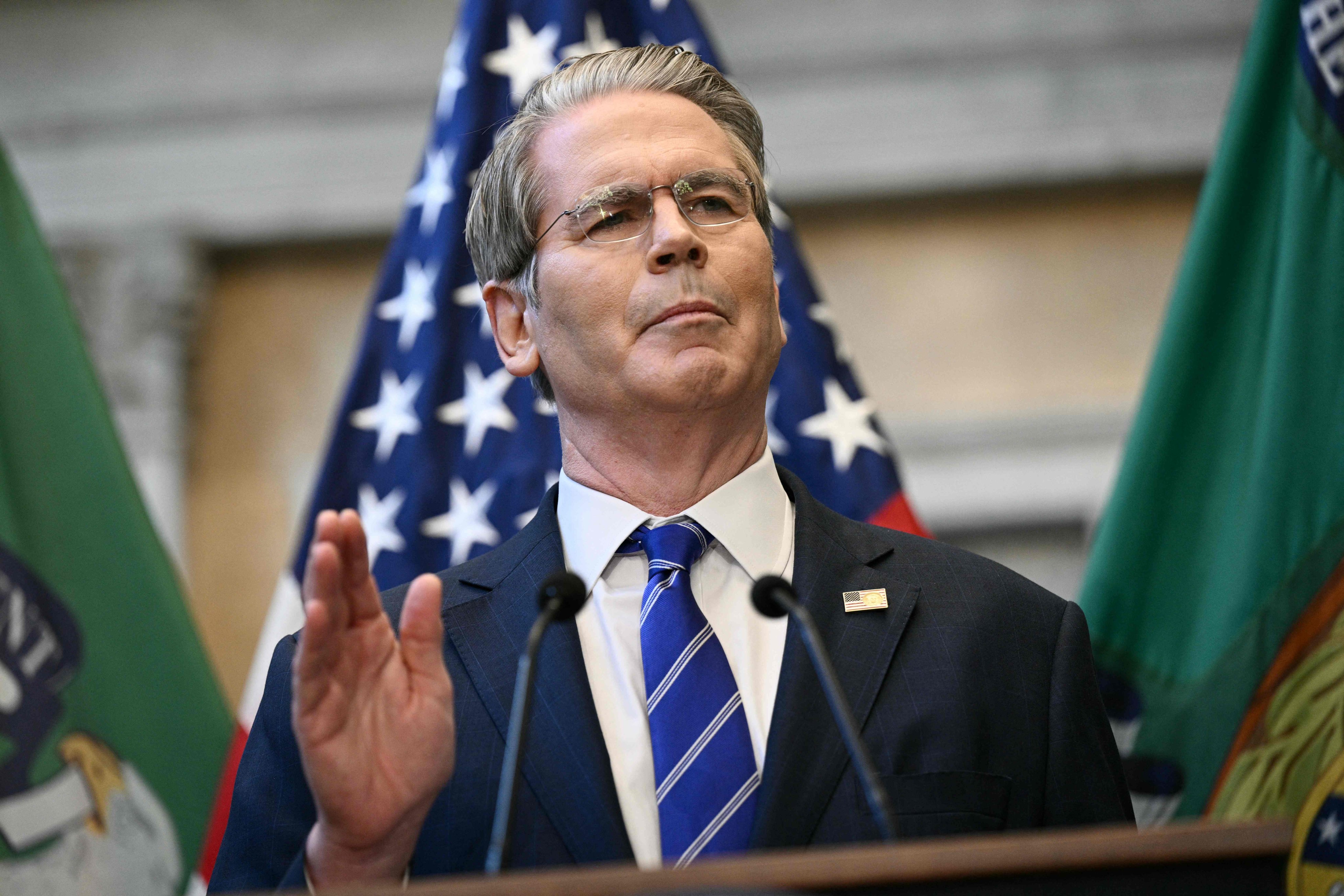US Treasury Secretary Scott Bessent at a news conference on the sidelines of the IMF/World Bank annual meetings in Washington on Wednesday. Photo: AFP