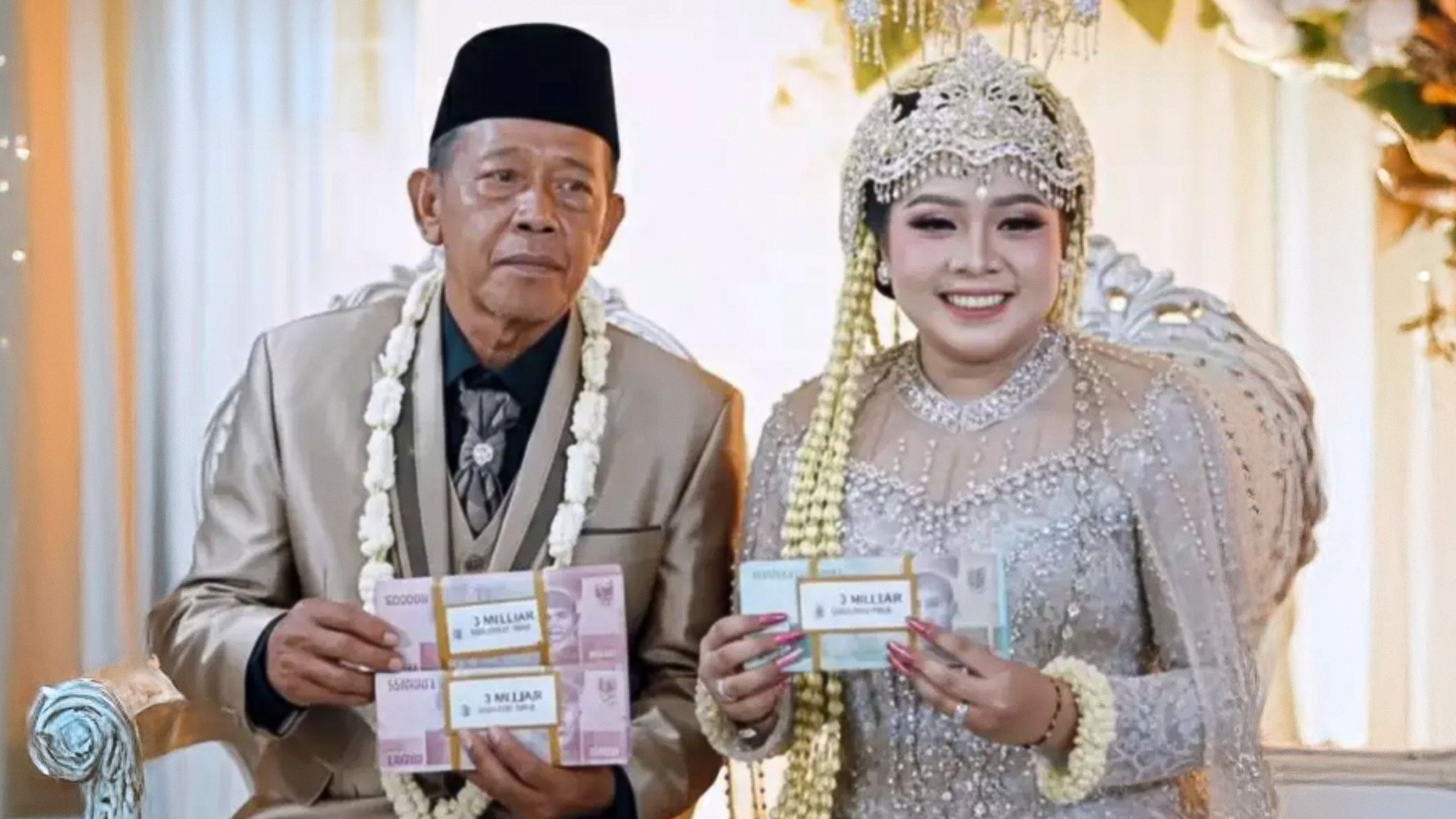 A 74-year-old Indonesian man has sparked controversy after paying a bride price of US$180,000 to marry a woman 50 years his junior. Photo: TikTok
