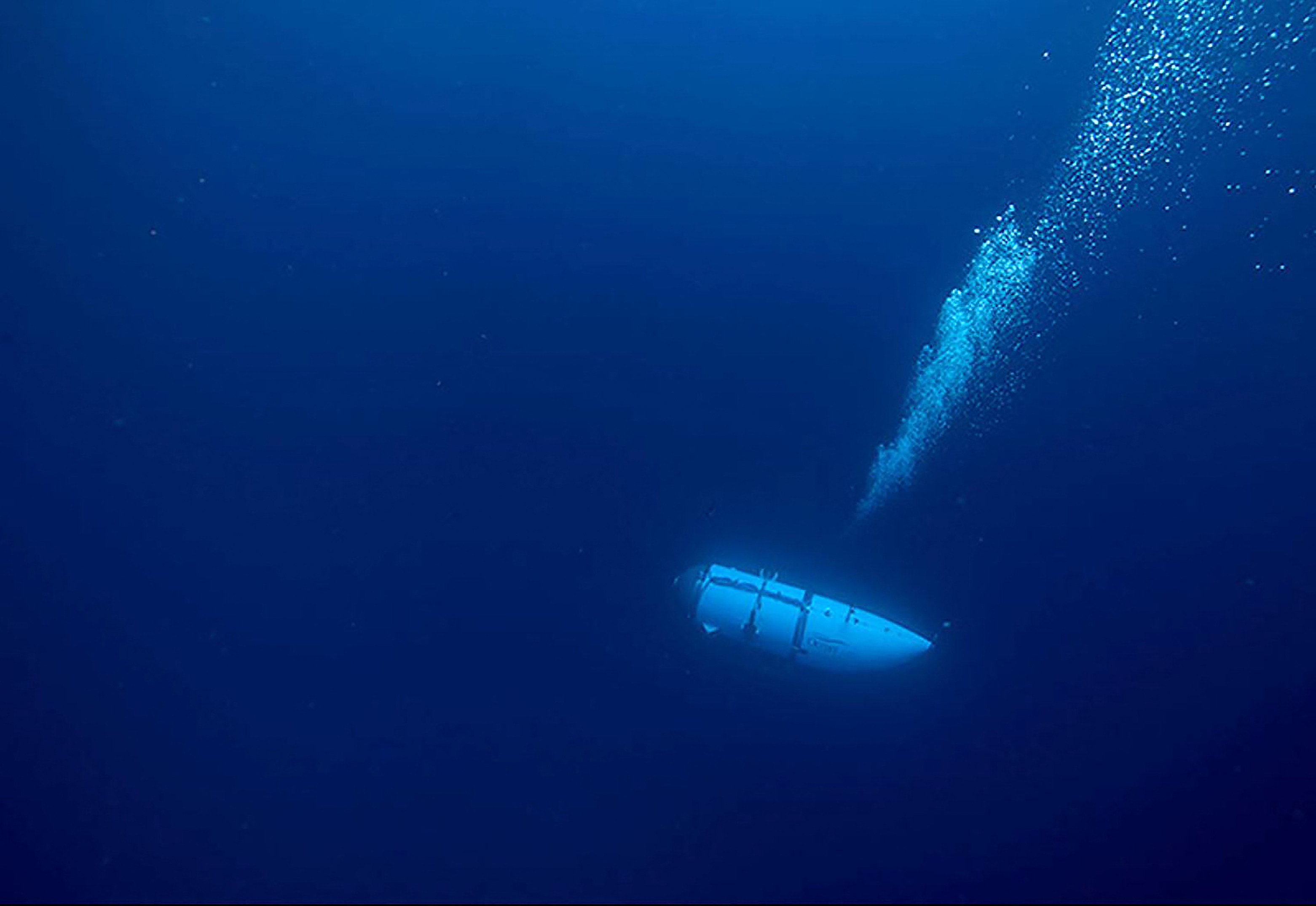An undated image shows the Titan submersible during a descent. Photo: OceanGate Expeditions via AFP