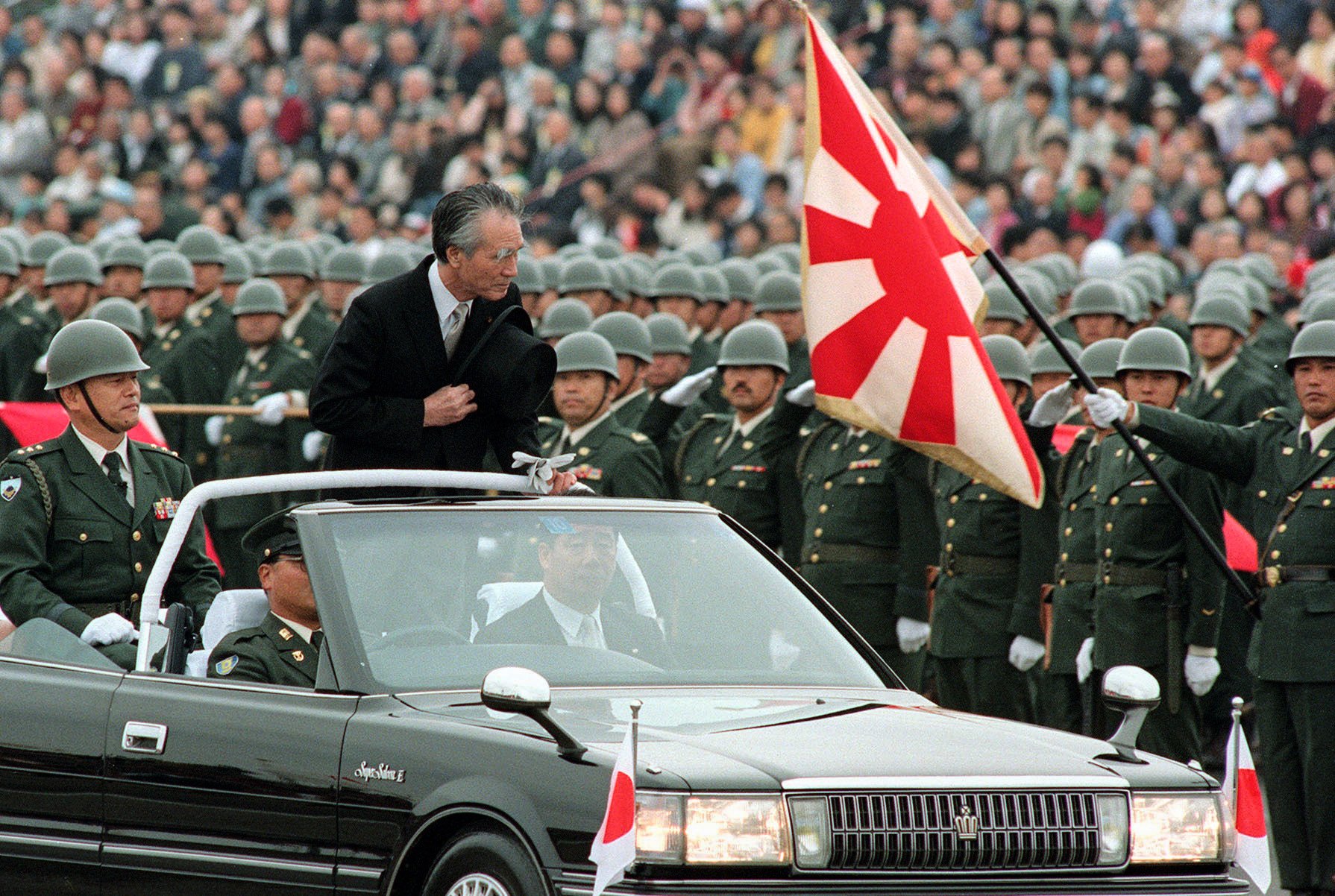 Former Japanese prime minister Tomiichi Murayama attends a ceremony to review Japan’s Self-Defence Forces in Tokyo in October 1994. Photo: Kyodo News via AP