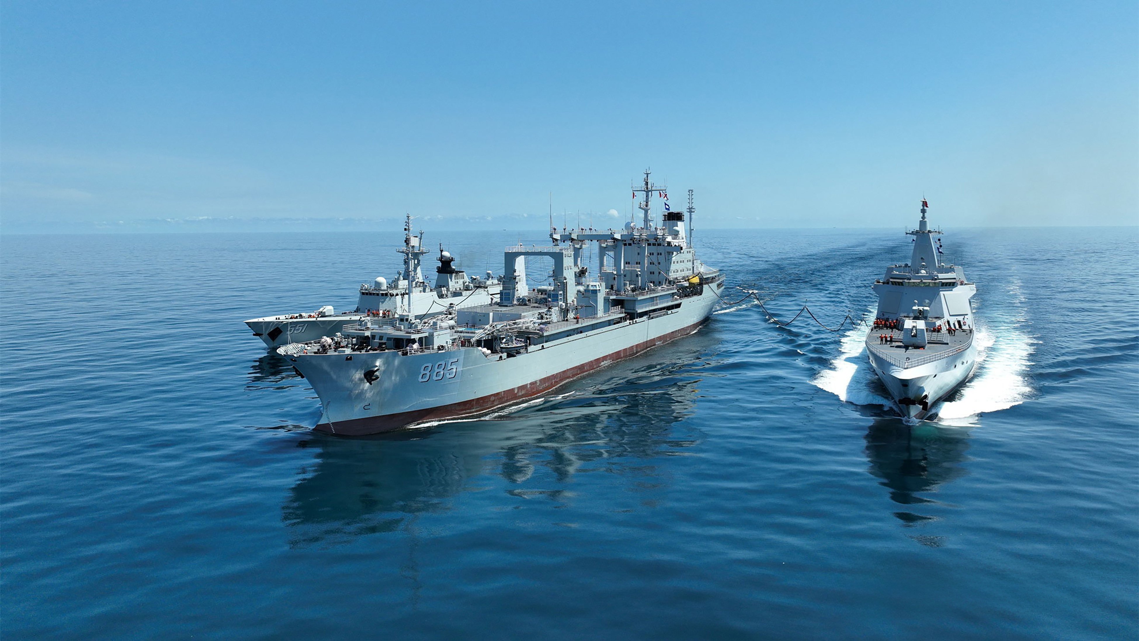 The Qinghaihu, hull number 885, is a Type 908 replenishment ship of the PLA Southern Theatre Command. Photo: Handout