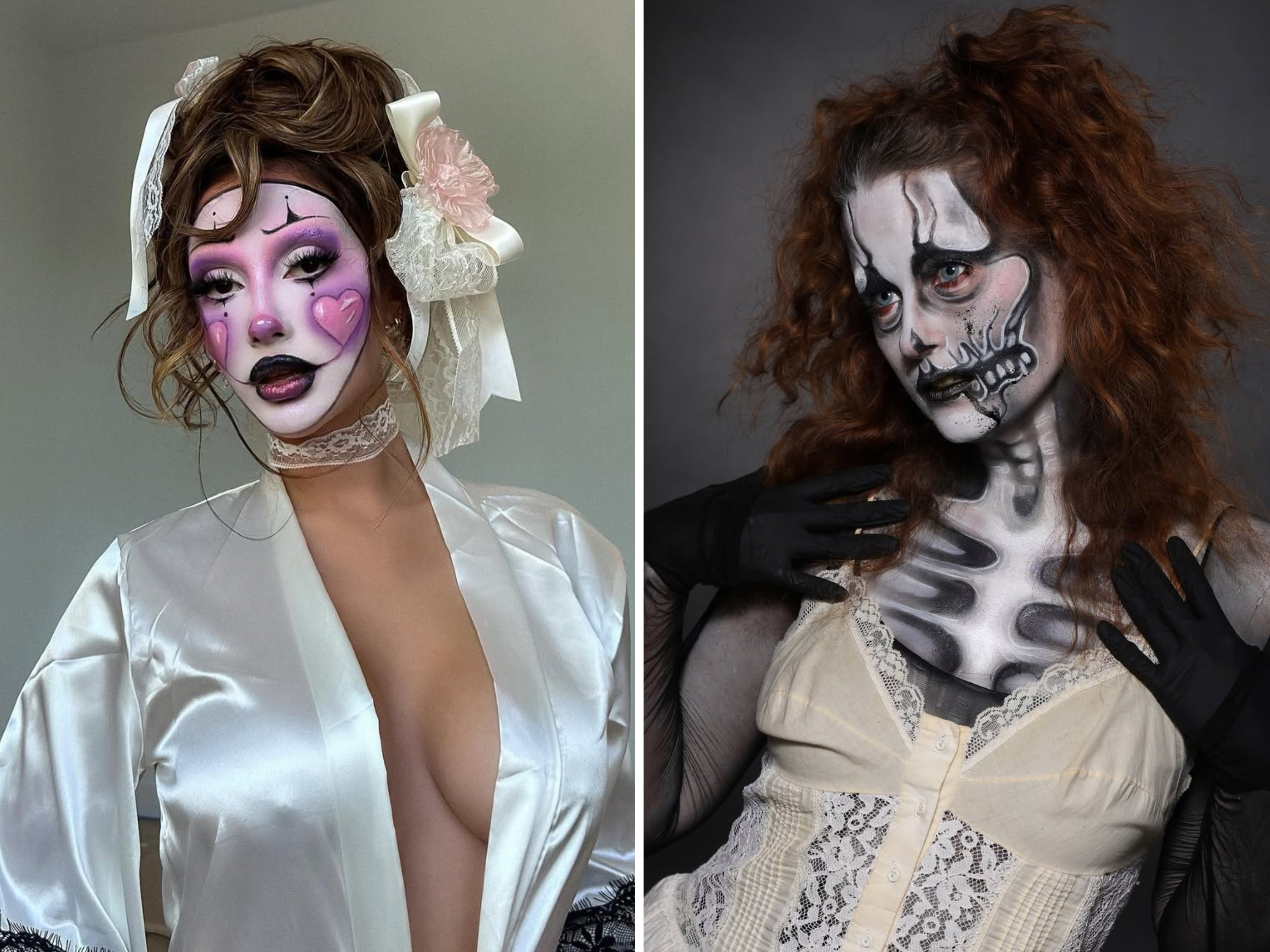 The “coquette clown” and skeleton Halloween make-up looks trending this year. Photos: @sketching_perfection, @thechrisgeorges/Instagram