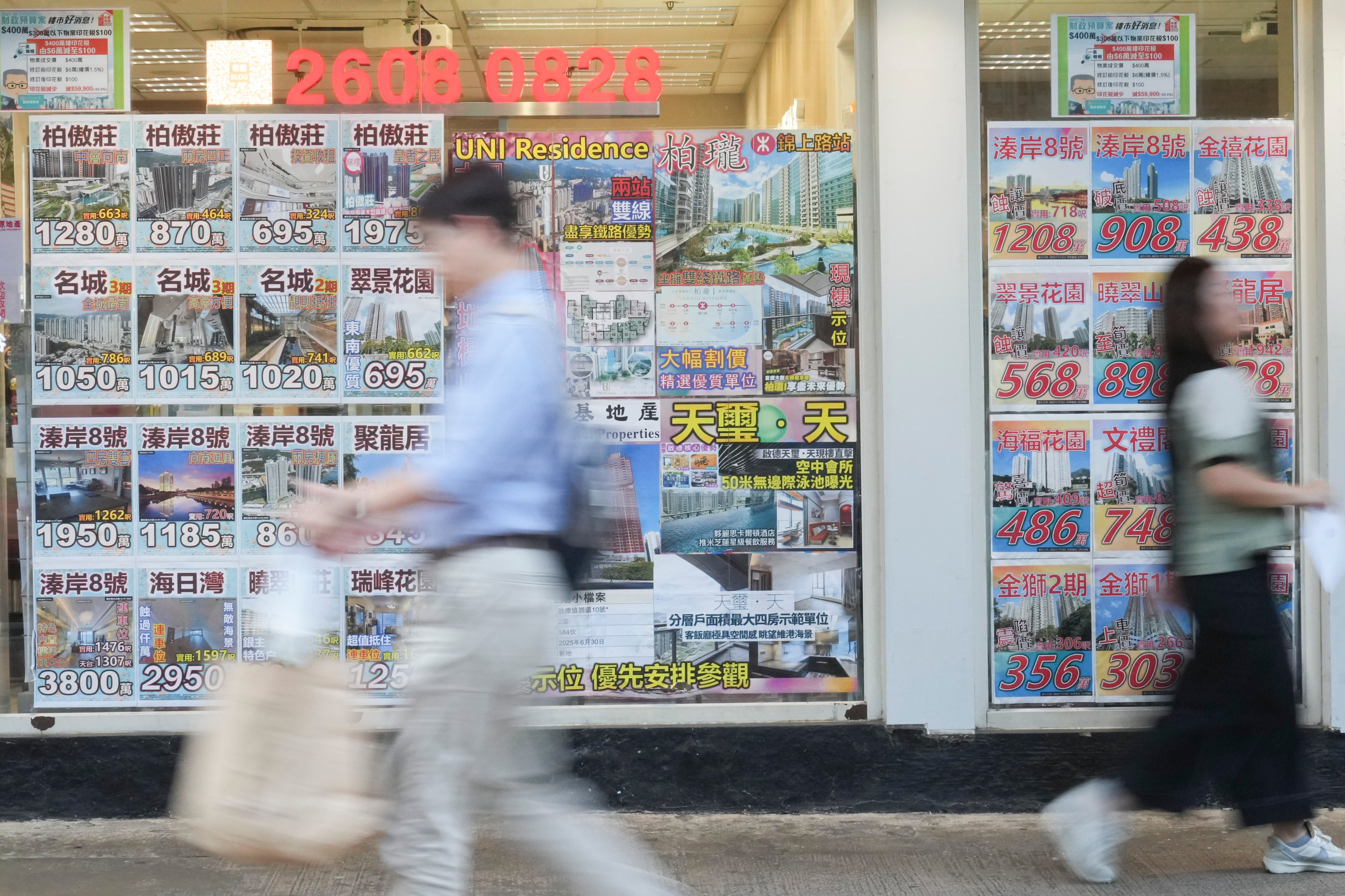 Property listings displayed by a real-estate agency in Tai Wai. Photo: Sam Tsang