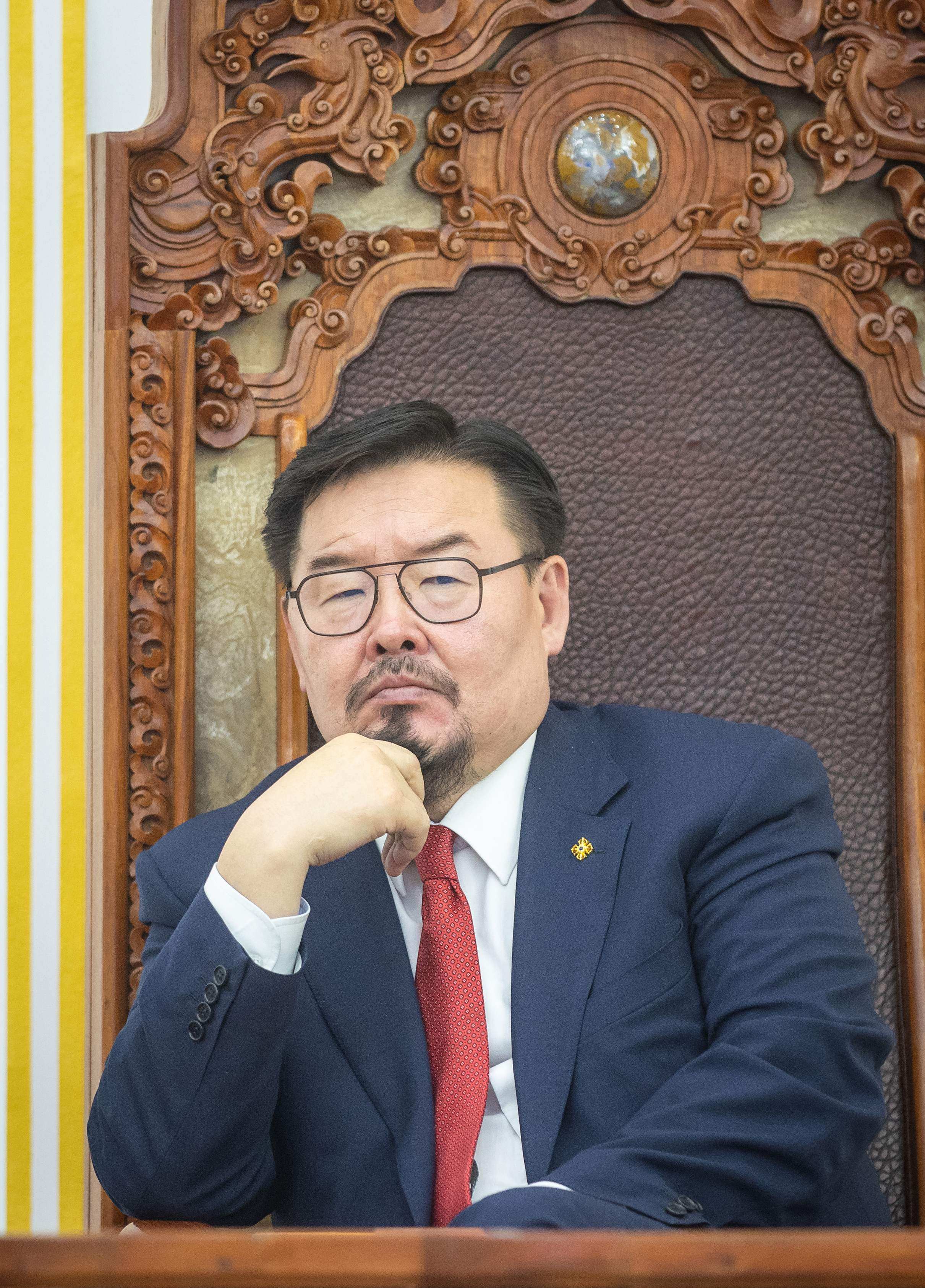 Mongolian Prime Minister Gombojav Zandanshatar looks on as he attends a vote on his dismissal during a plenary session at the parliament in Ulaanbaatar on October 17. Photo: AFP