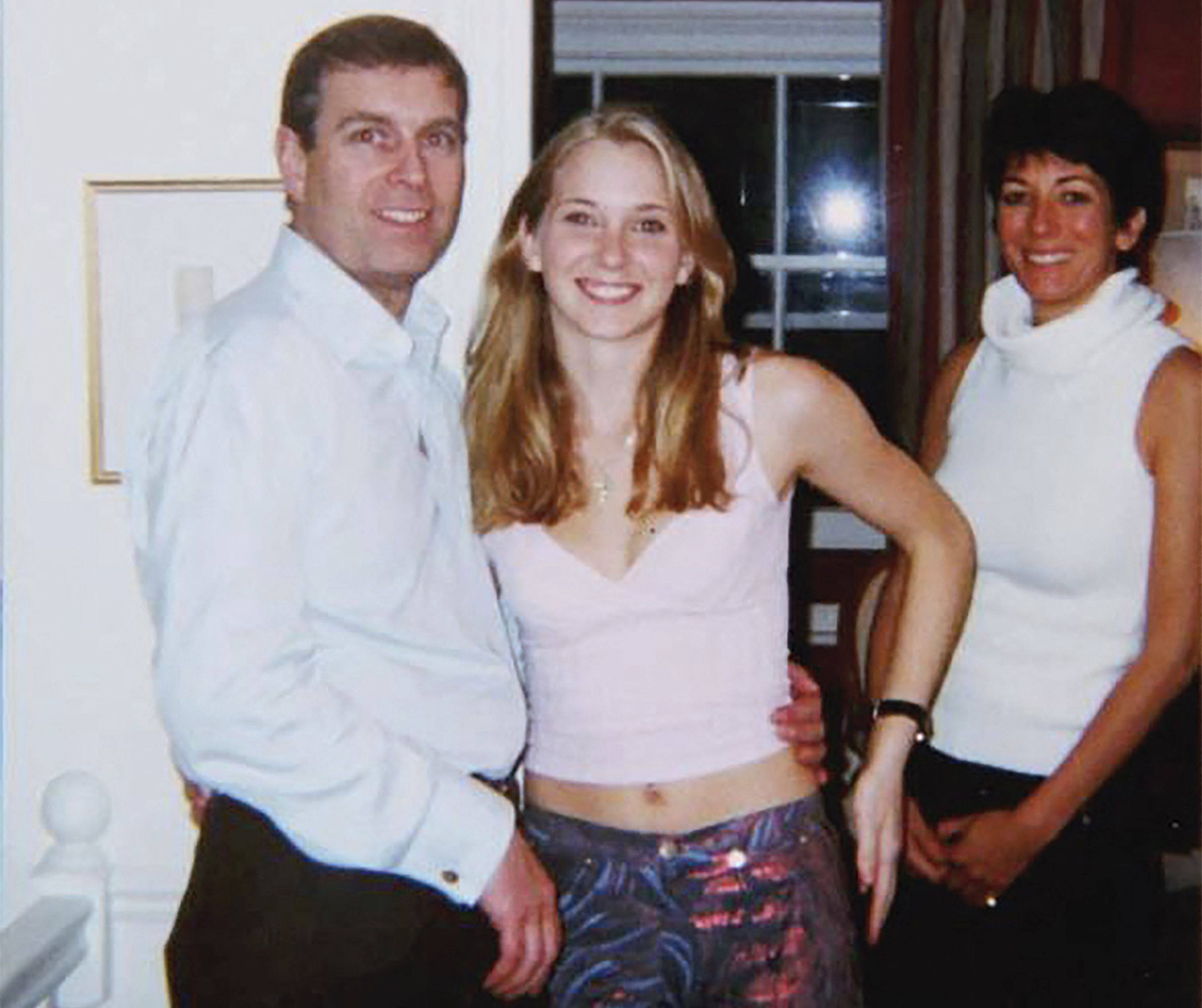 An undated photo taken at an undisclosed location shows, Prince Andrew, Virginia Giuffre and Ghislaine Maxwell. Photo: SDNY via AFP