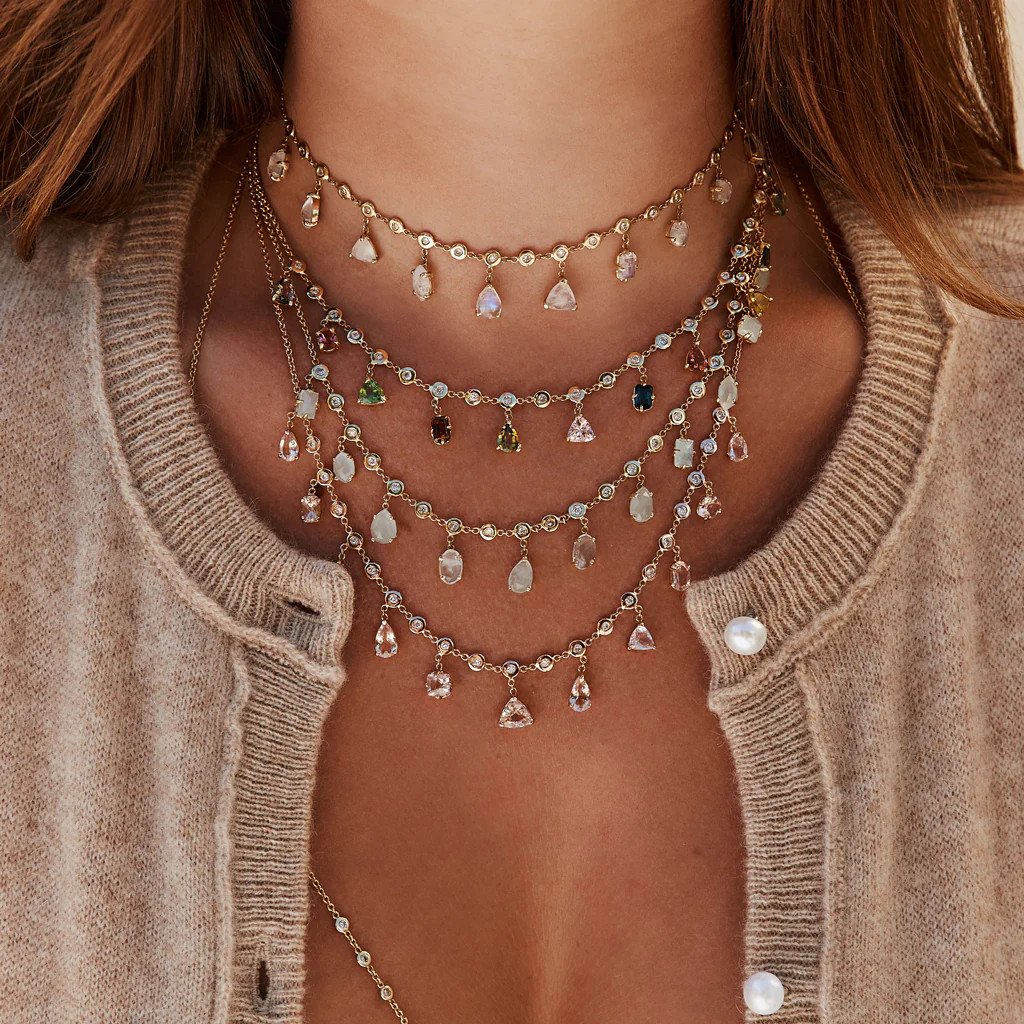 Jacquie Aiche moonstone pendants show the distinctive soft glow of the gemstone. Photo: Handout