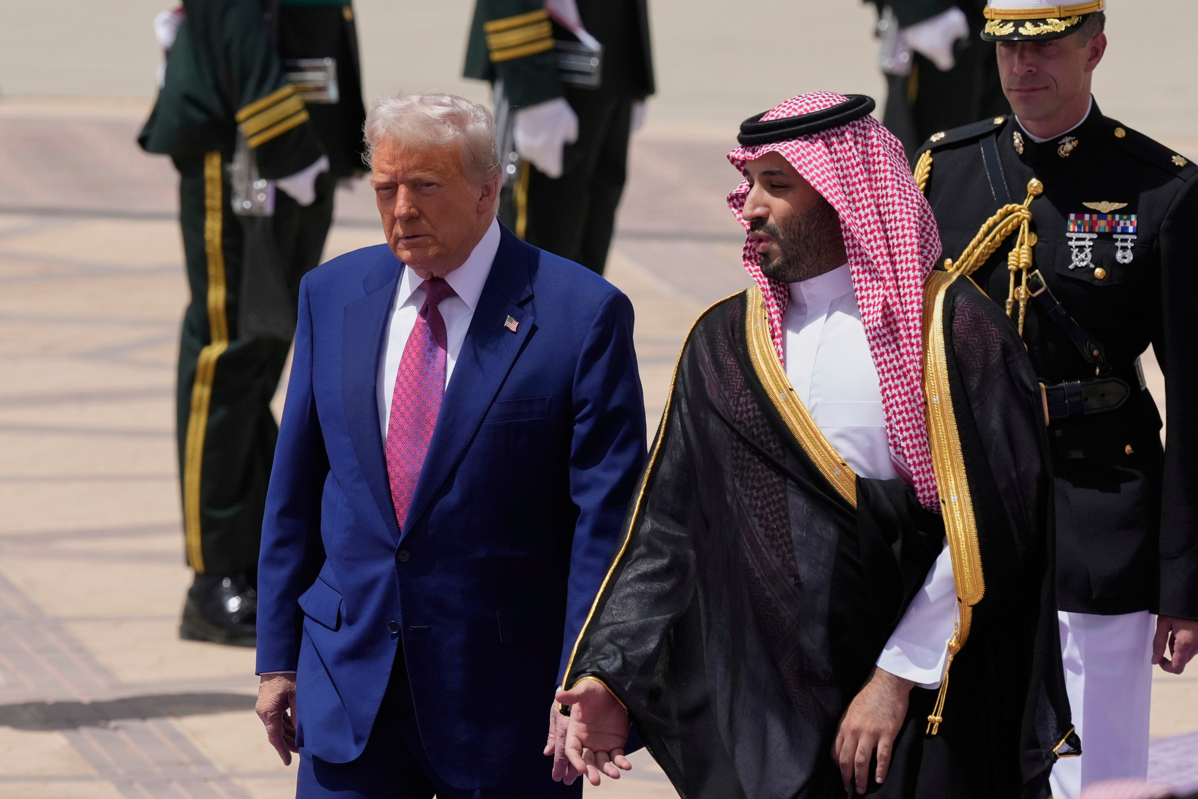 US President Donald Trump speaks with Saudi Crown Prince Mohammed bin Salman during an arrival ceremony in Riyadh, Saudi Arabia in May. Photo: AP