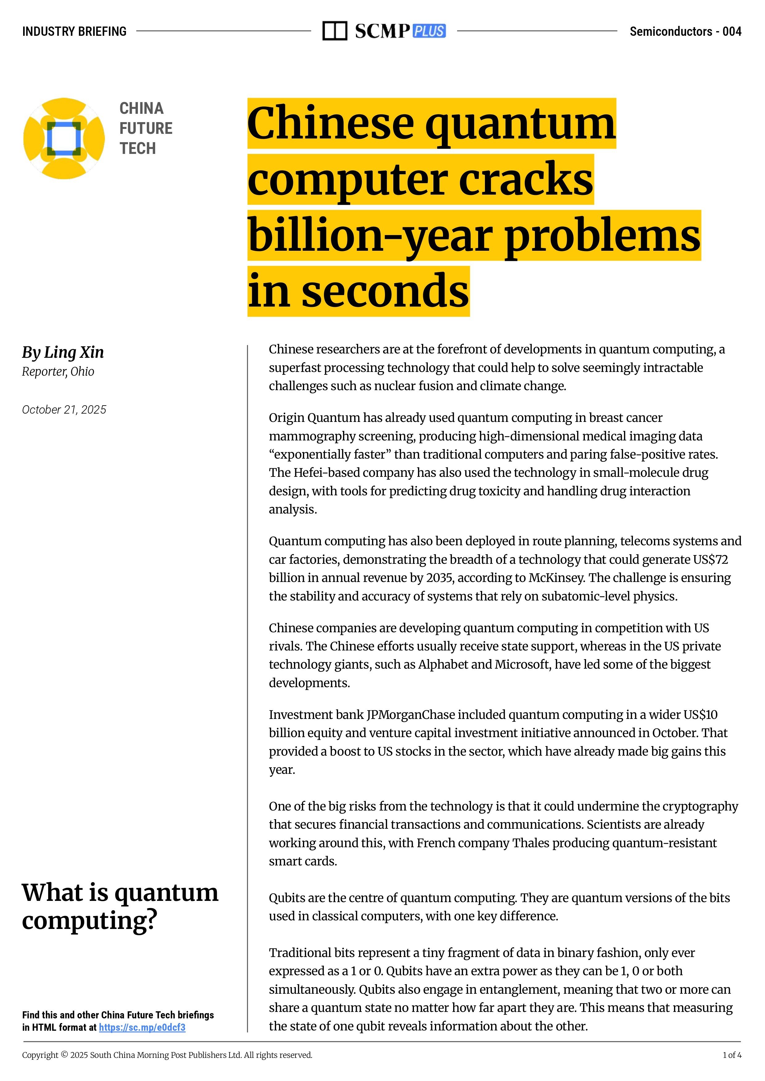 Chinese quantum computer cracks billion-year problems in seconds