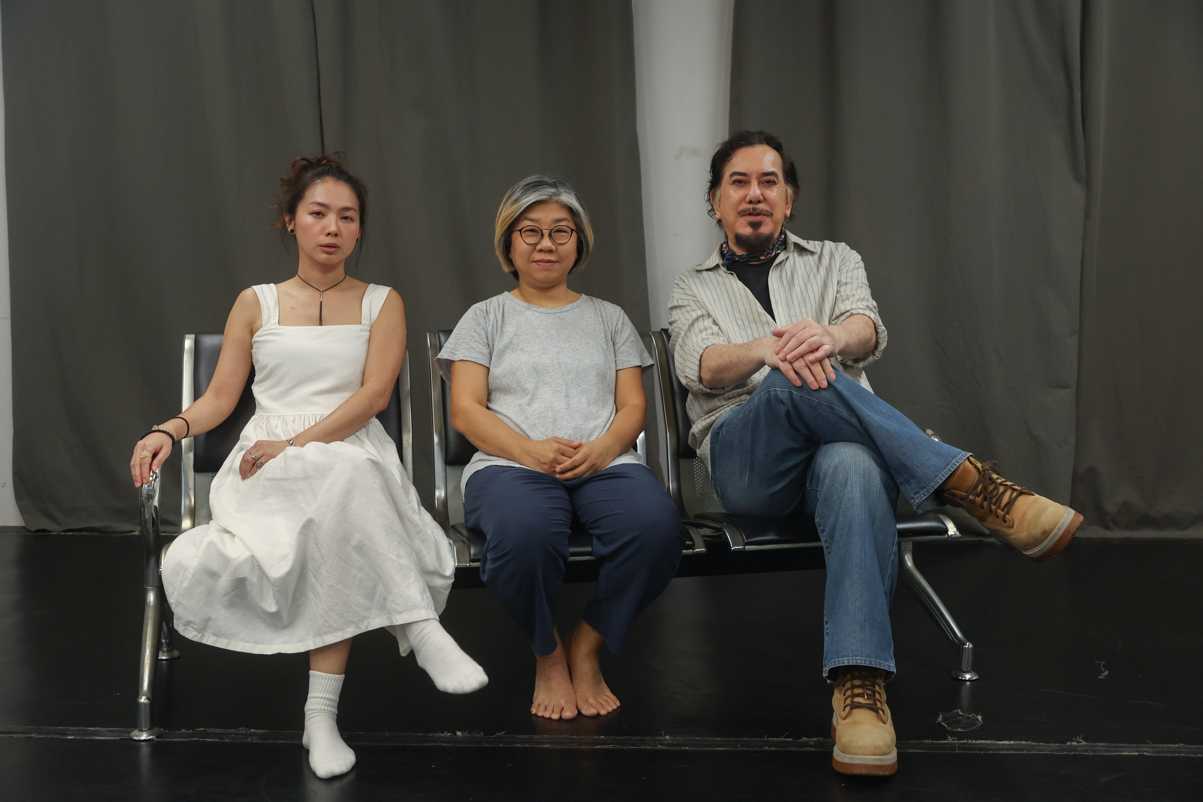 (From left) We Are Gay director Birdy Wong, playwright Candice Chong and actor Anthony Wong speak about the production of the play, a rerun of which was scheduled for November but was cancelled on October 18. Photo: Edmond So