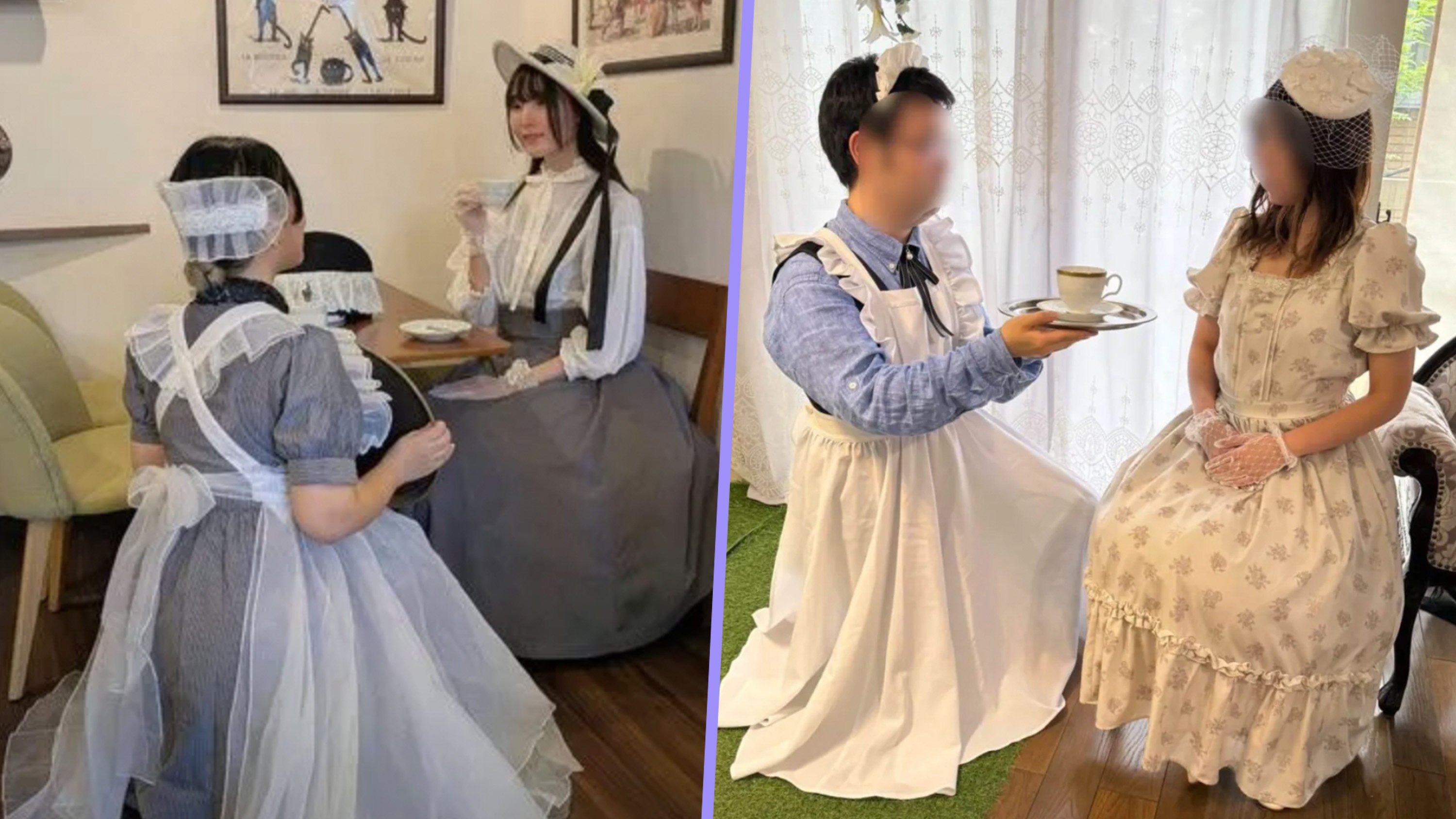 A special maid café in Tokyo has sparked much attention on mainland social media by allowing its customers to pay to become maids themselves. Photo: COMBO/X.com@Try_Ris/X.com@rinoa_rcgm