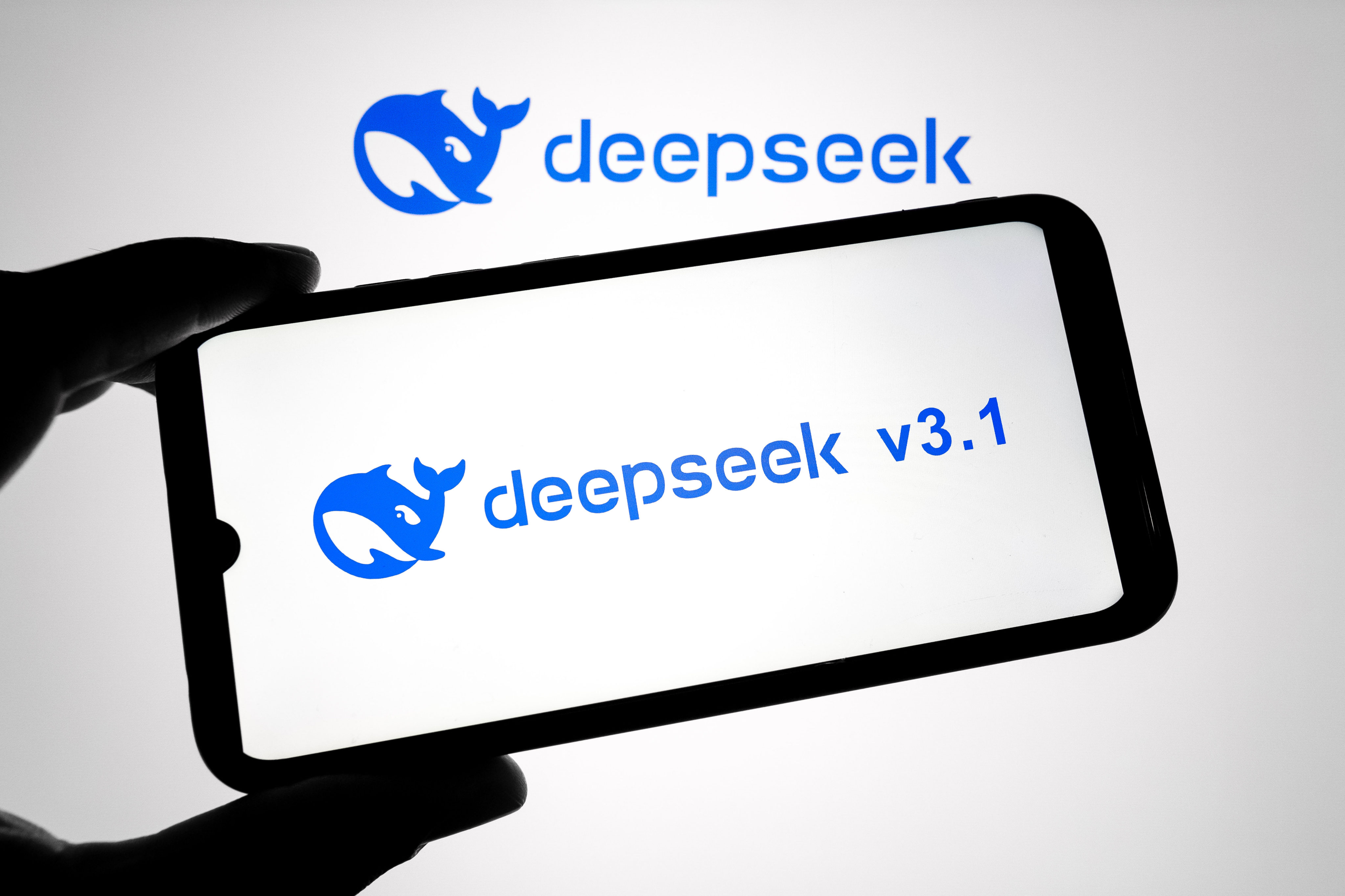 The Deepseek v3.1 logo appears on a smartphone screen. Photo: NurPhoto via Getty Images